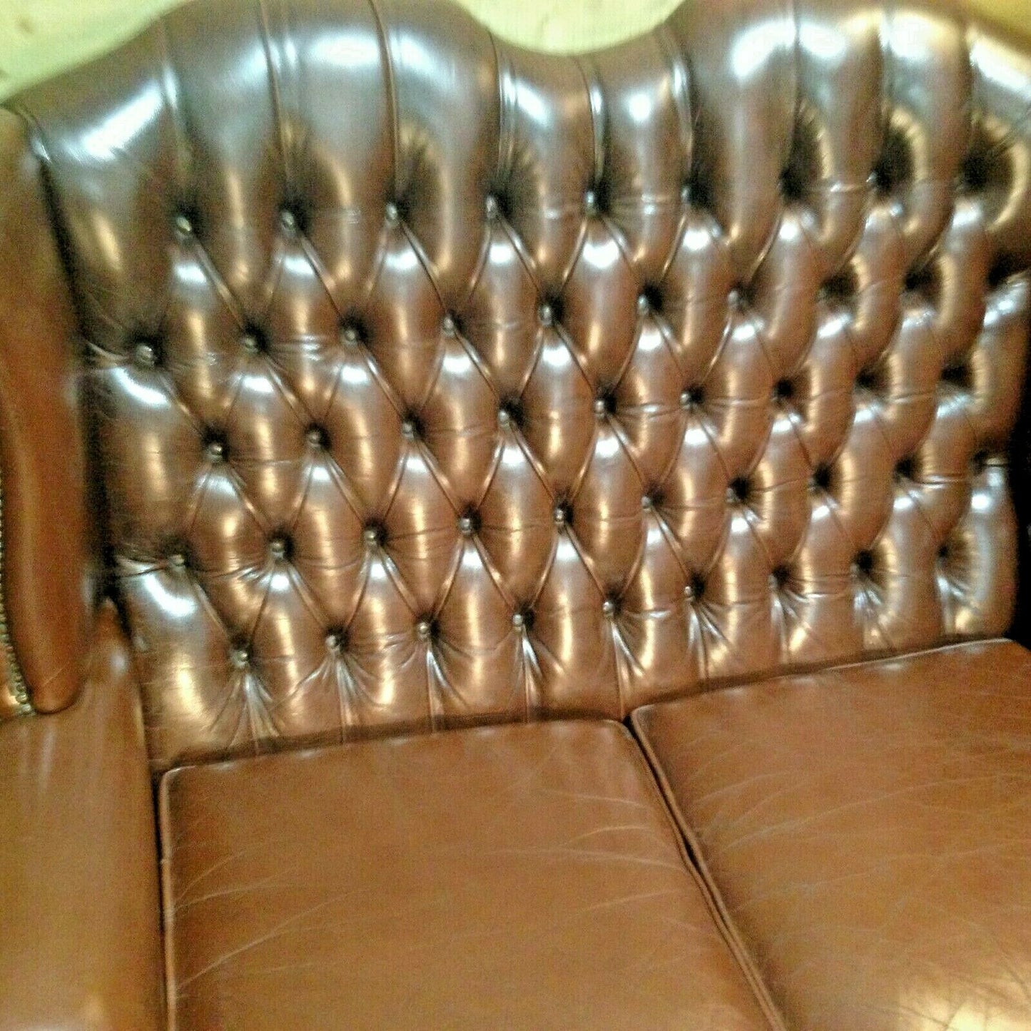 Vintage Leather Chesterfield Style Sofa / High Back Sofa