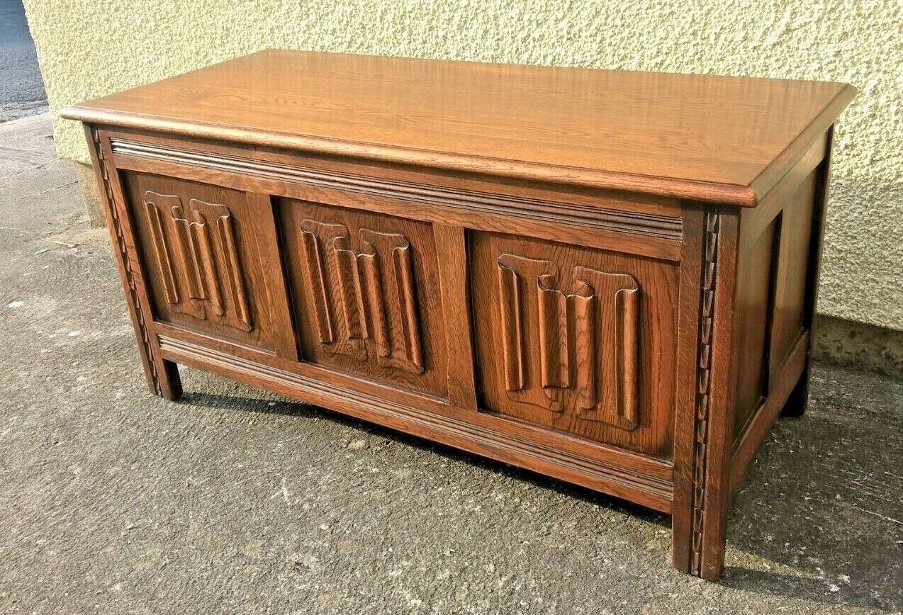 Vintage Oak Coffer By Jaycee Carved Oak Storage Chest