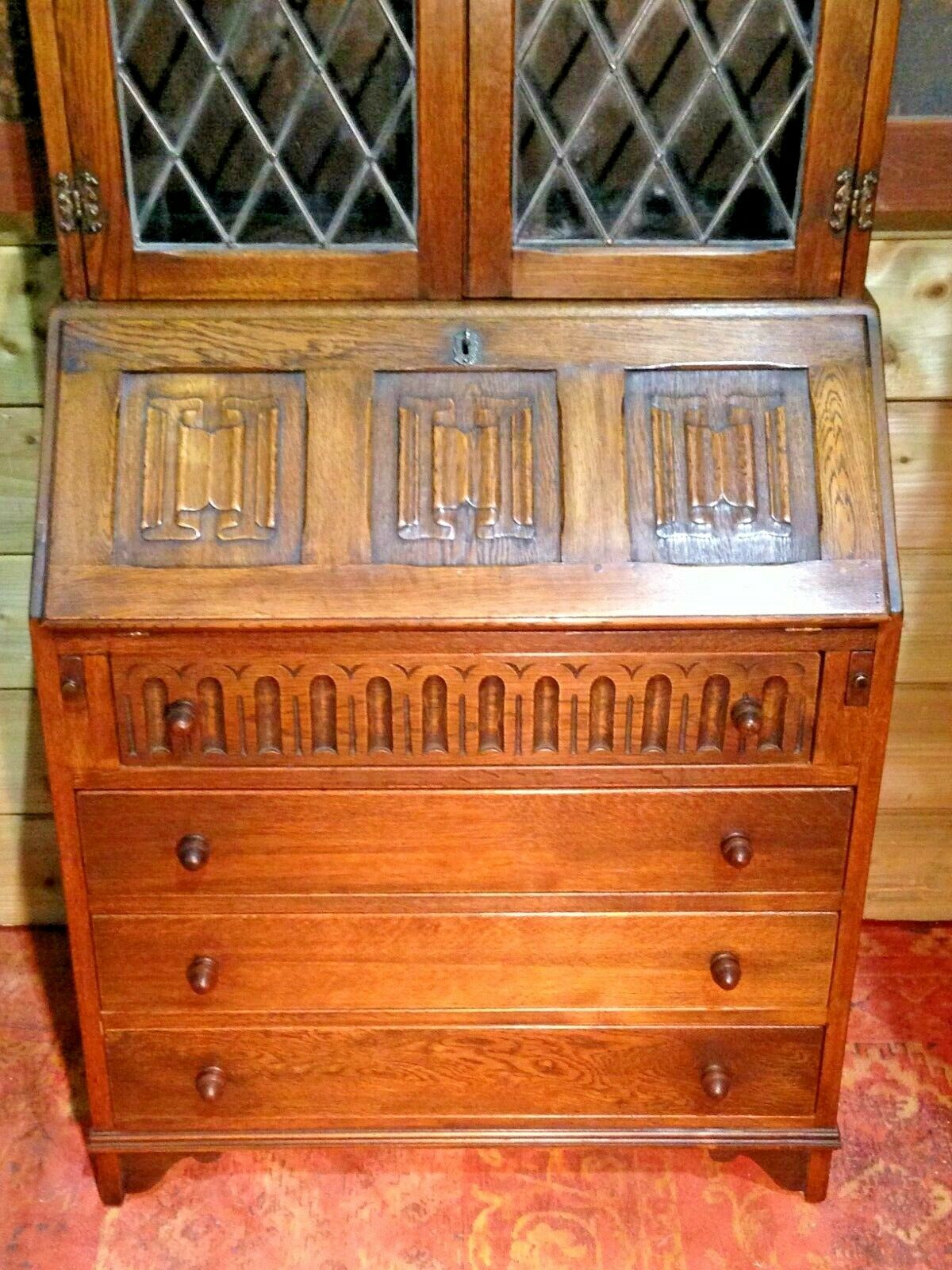 424.....Vintage Oak Bureau Bookcase / Old Charm Style Bureau Bookcase ( SOLD )