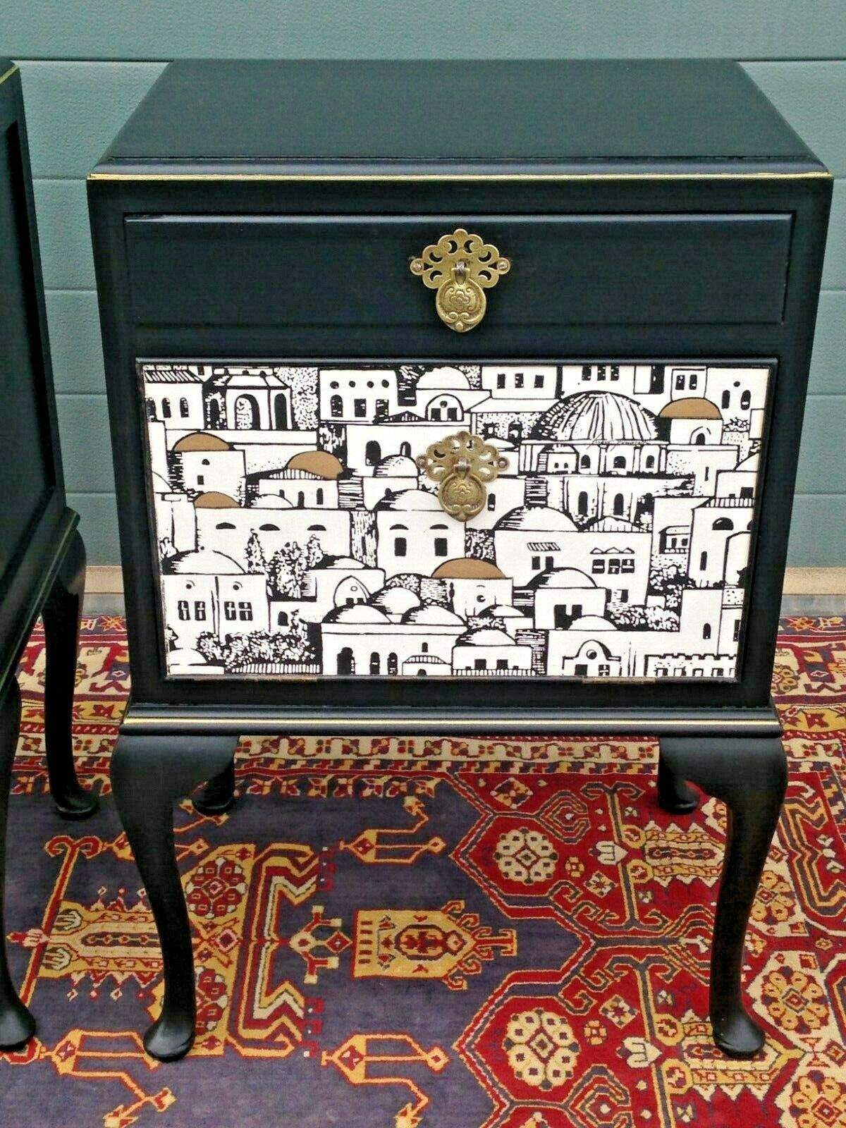 Bedside Cabinets With Fornasetti Style Decoration / Bedside Tables