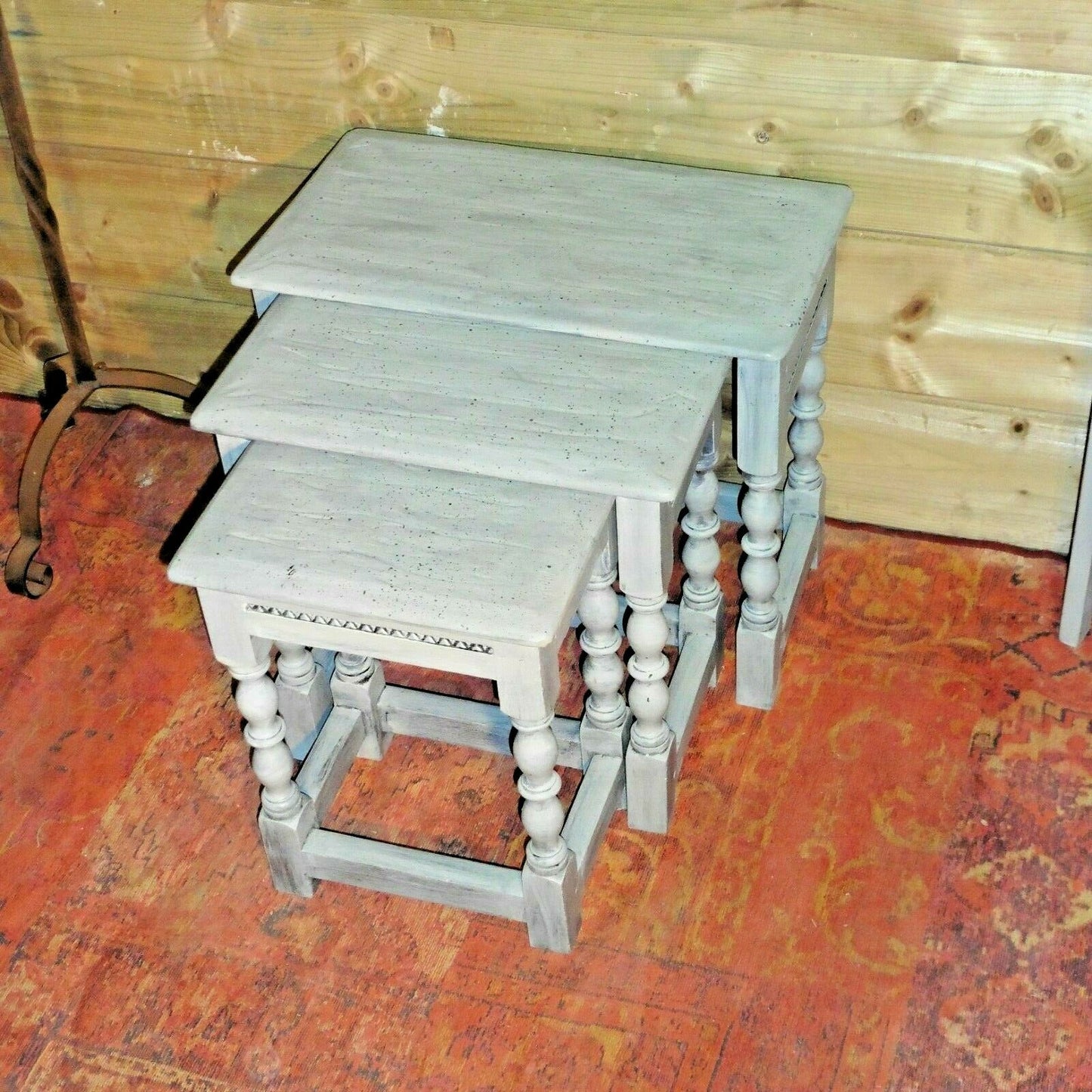 117.....Rustic Rough Finish Nest Of Tables / Vintage Nest Of Tables ( sold )