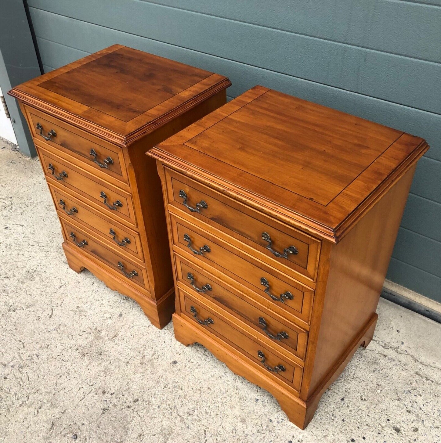000893....Handsome Pair Of Vintage Yew Bedside Chests / Bedside Tables