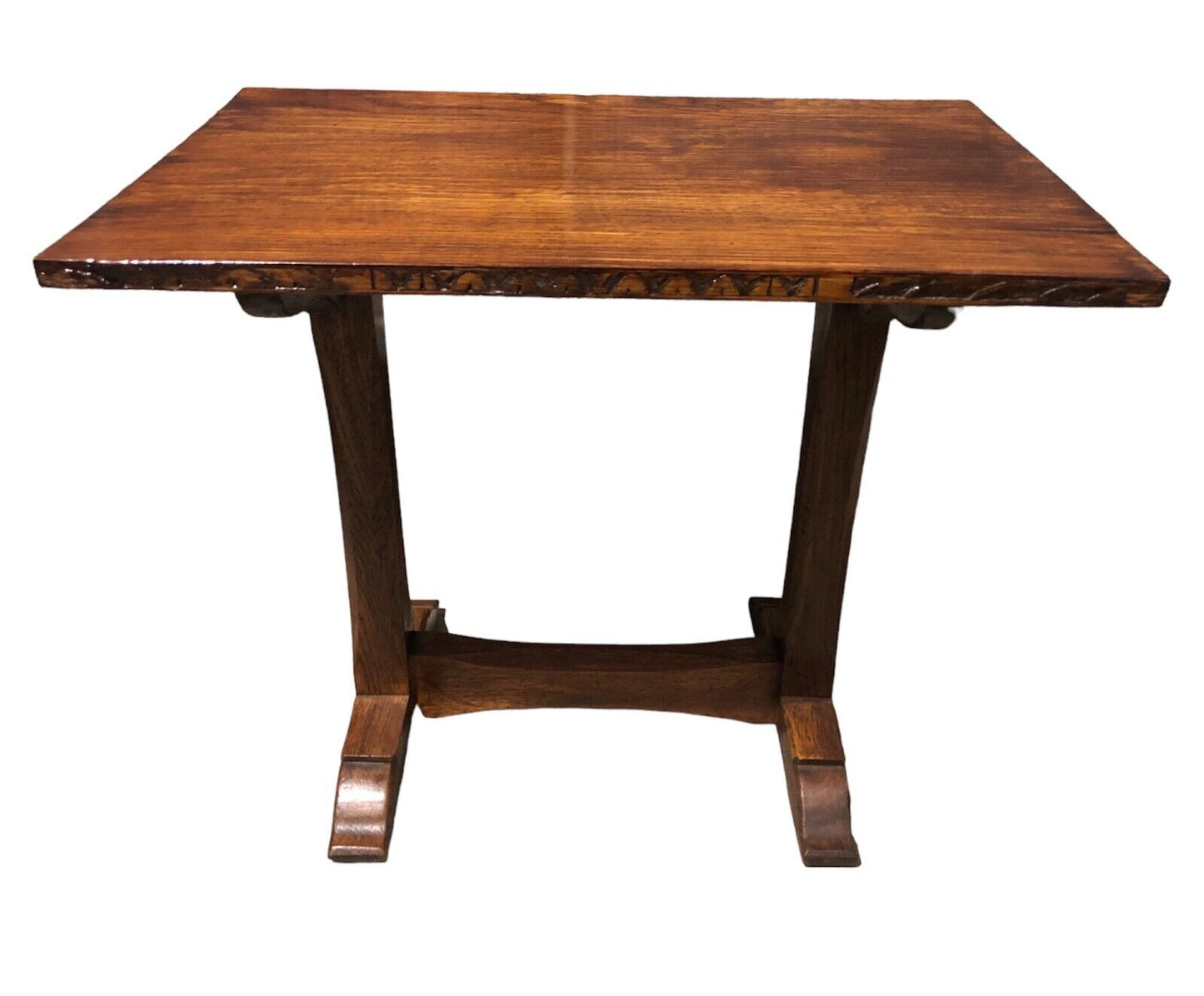 000885....Handsome Pair Of Oak Arts And Crafts Gothic Style Occasional Tables (sold )