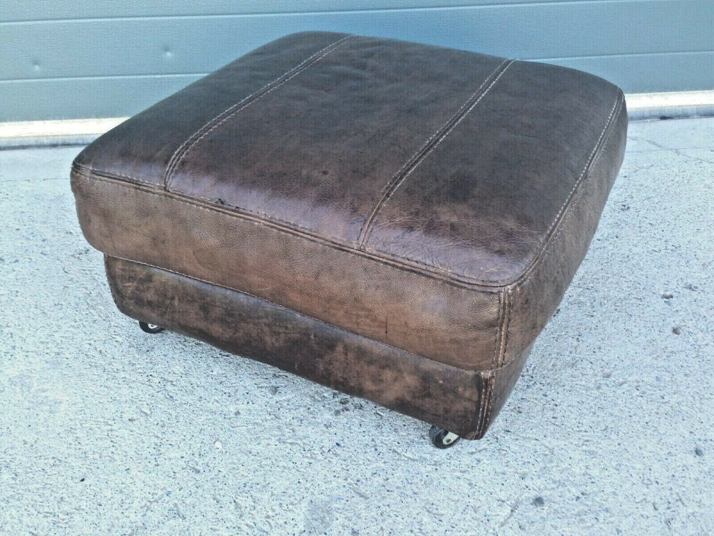 Refurbished Brown Leather Stool / Lovely Vintage Leather Footstool