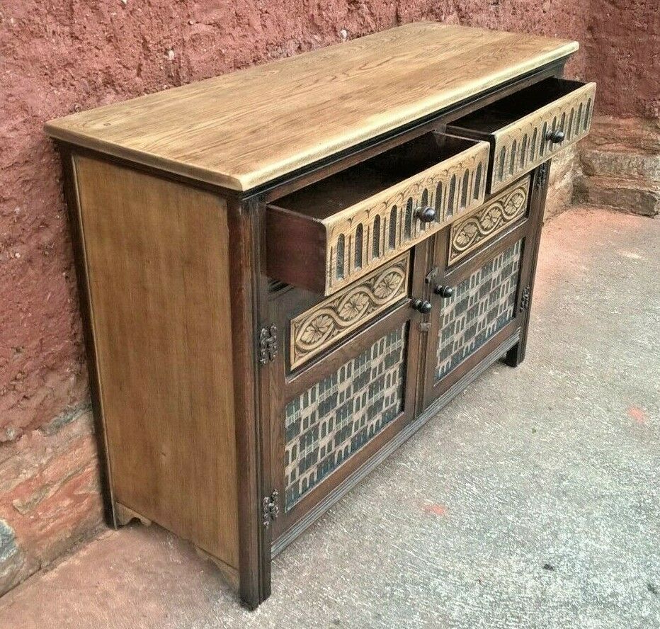 Vintage Carved Oak Dresser Base Old Charm Style Sideboard