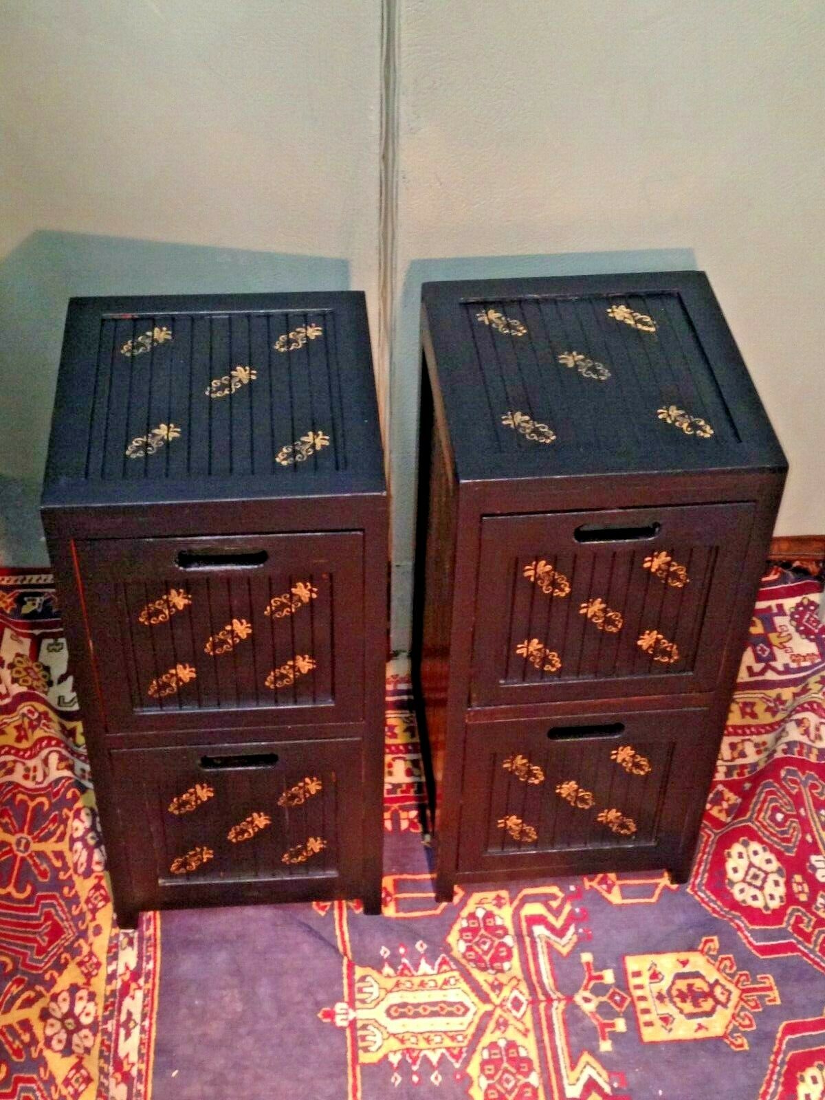 235.....A Pair Of Oriental Style Bedside Chests / Upcycled Bedside Cabinets ( SOLD )