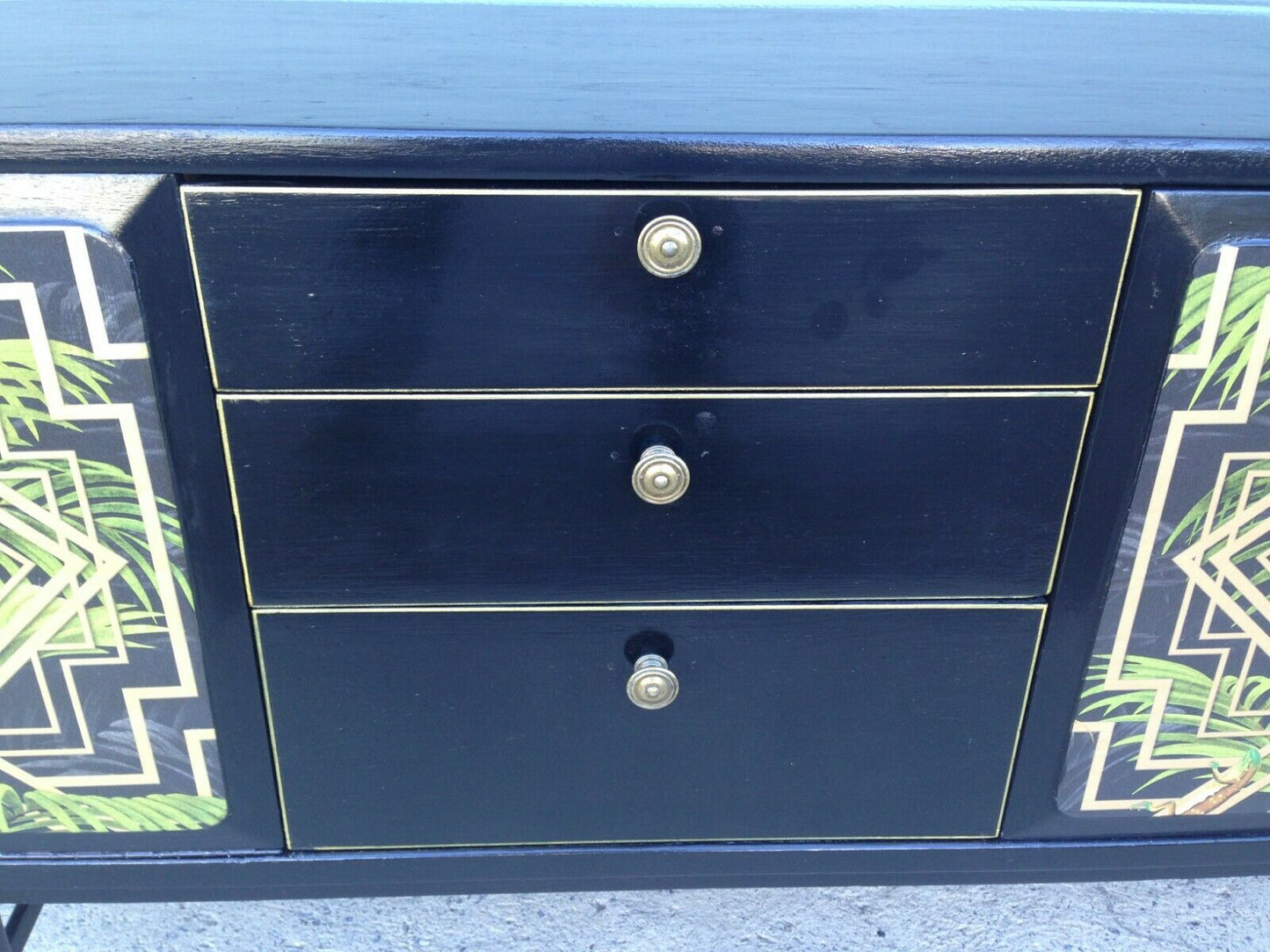 232.....Stunning Retro Sideboard Refinished In Black And Decoupage Decoration ( SOLD )