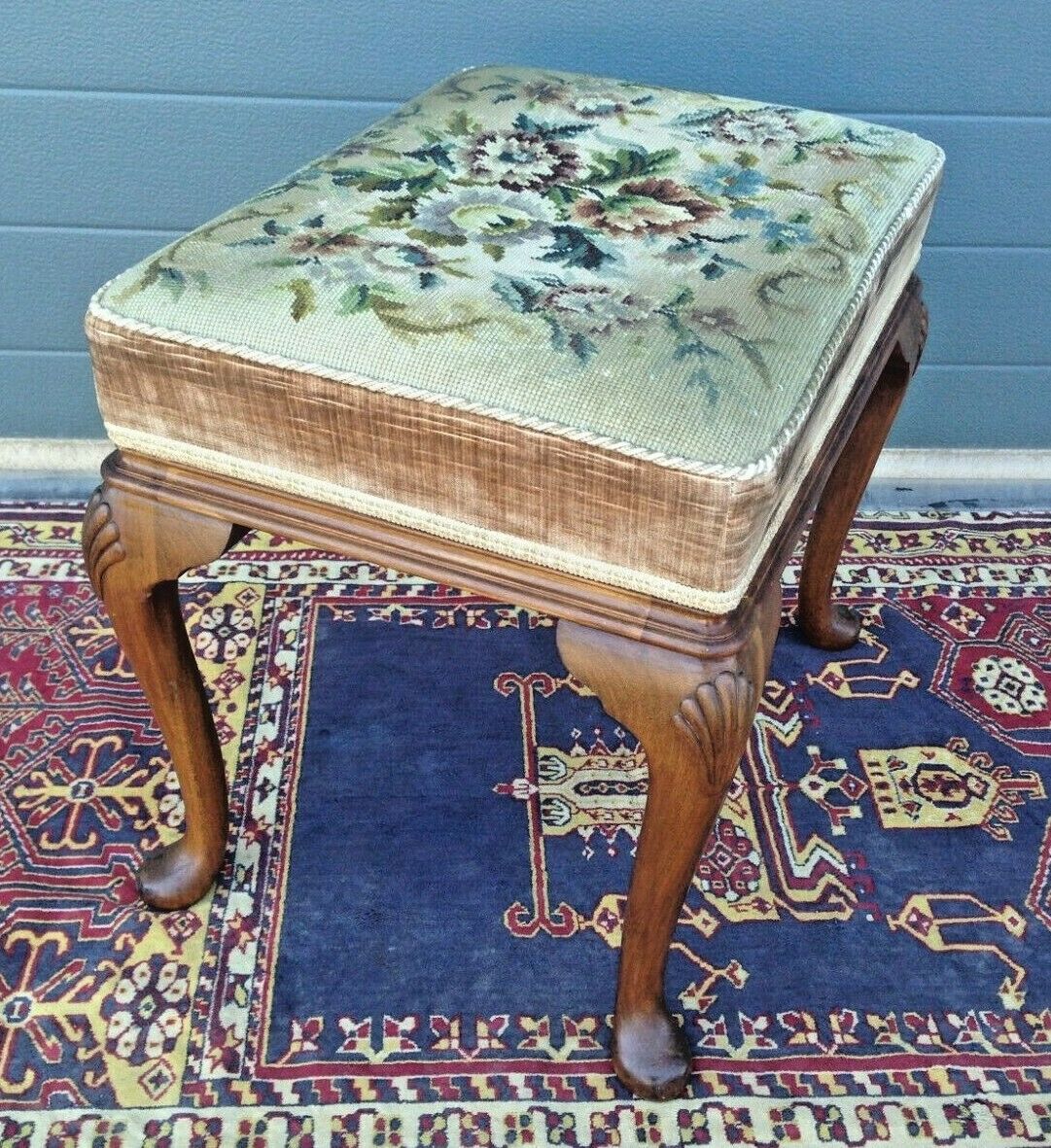 Vintage Stool By Maples / Carved Vintage Stool ( SOLD )