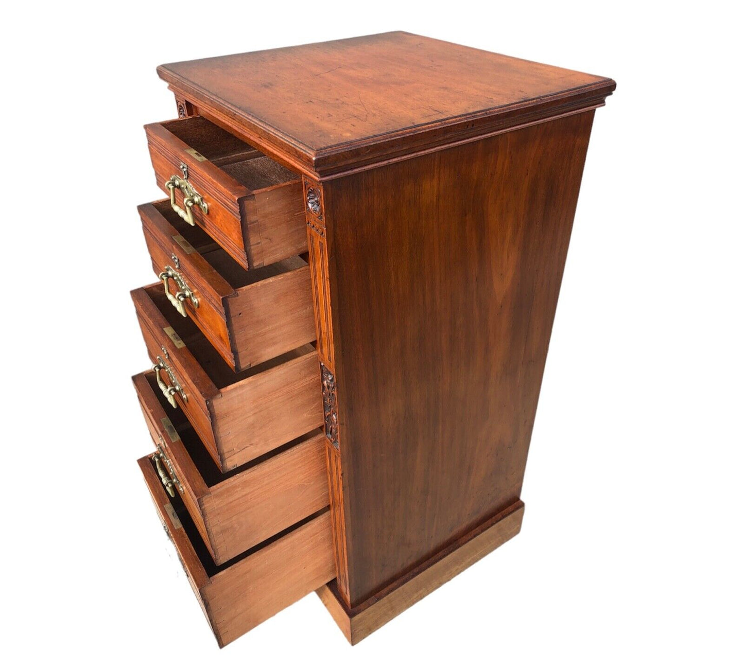 000905....Handsome Pair Of Antique Carved Walnut Chests Of Drawers / Tallboy Chests ( sold )