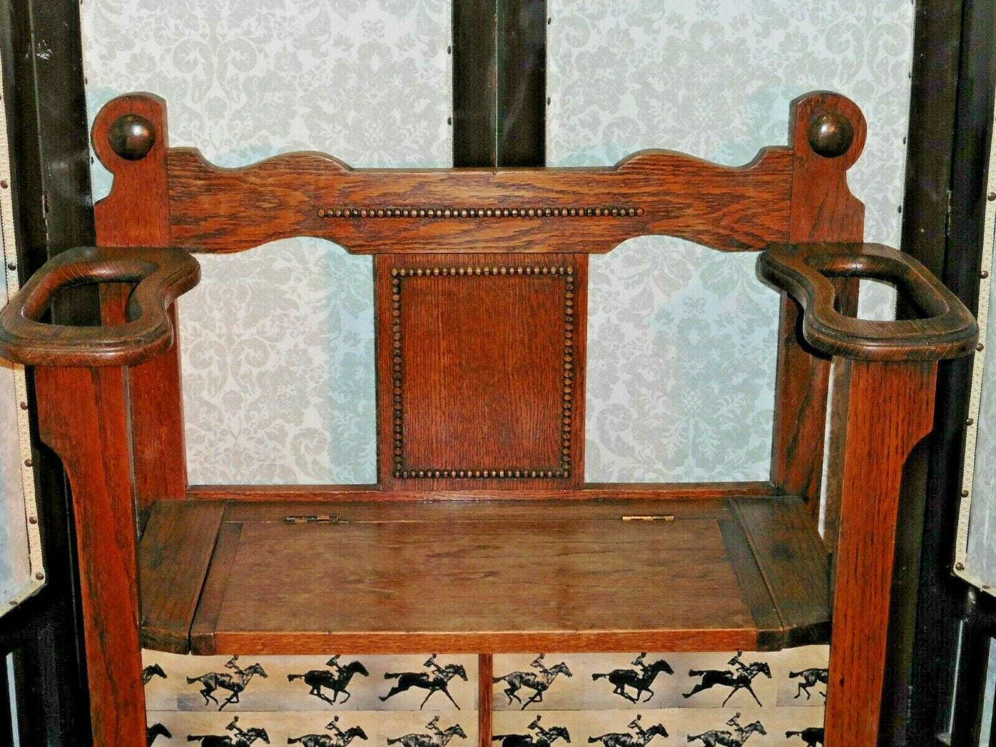 112.....Handsome Vintage Solid Oak Hall Seat Vintage Sick Stand