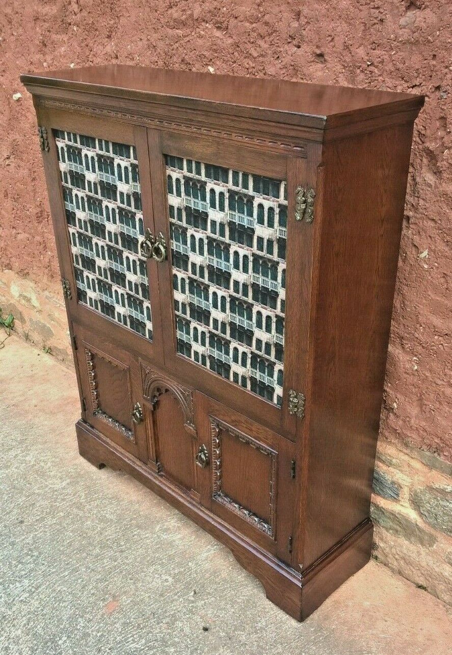 328.....Old Charm Oak Bookcase Or Vintage Carved Oak Cabinet ( SOLD )