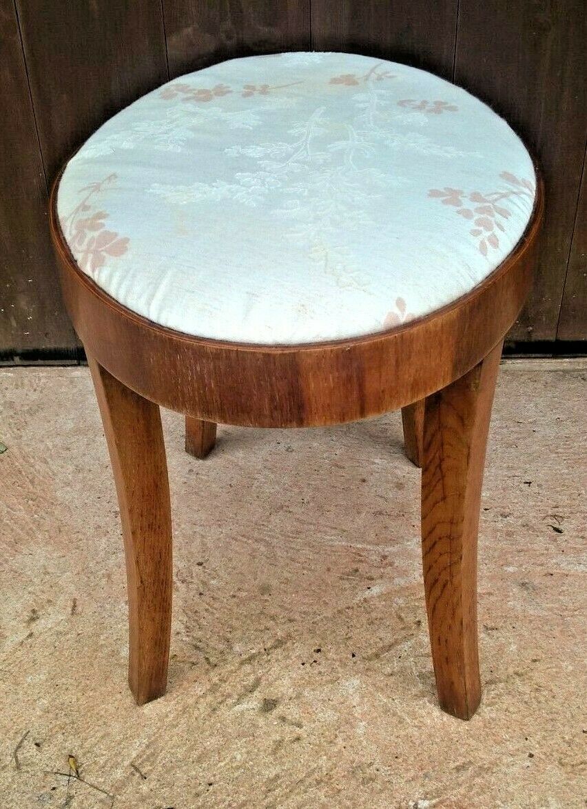 Art Deco Oak Stool / Oval Stripped Oak Stool