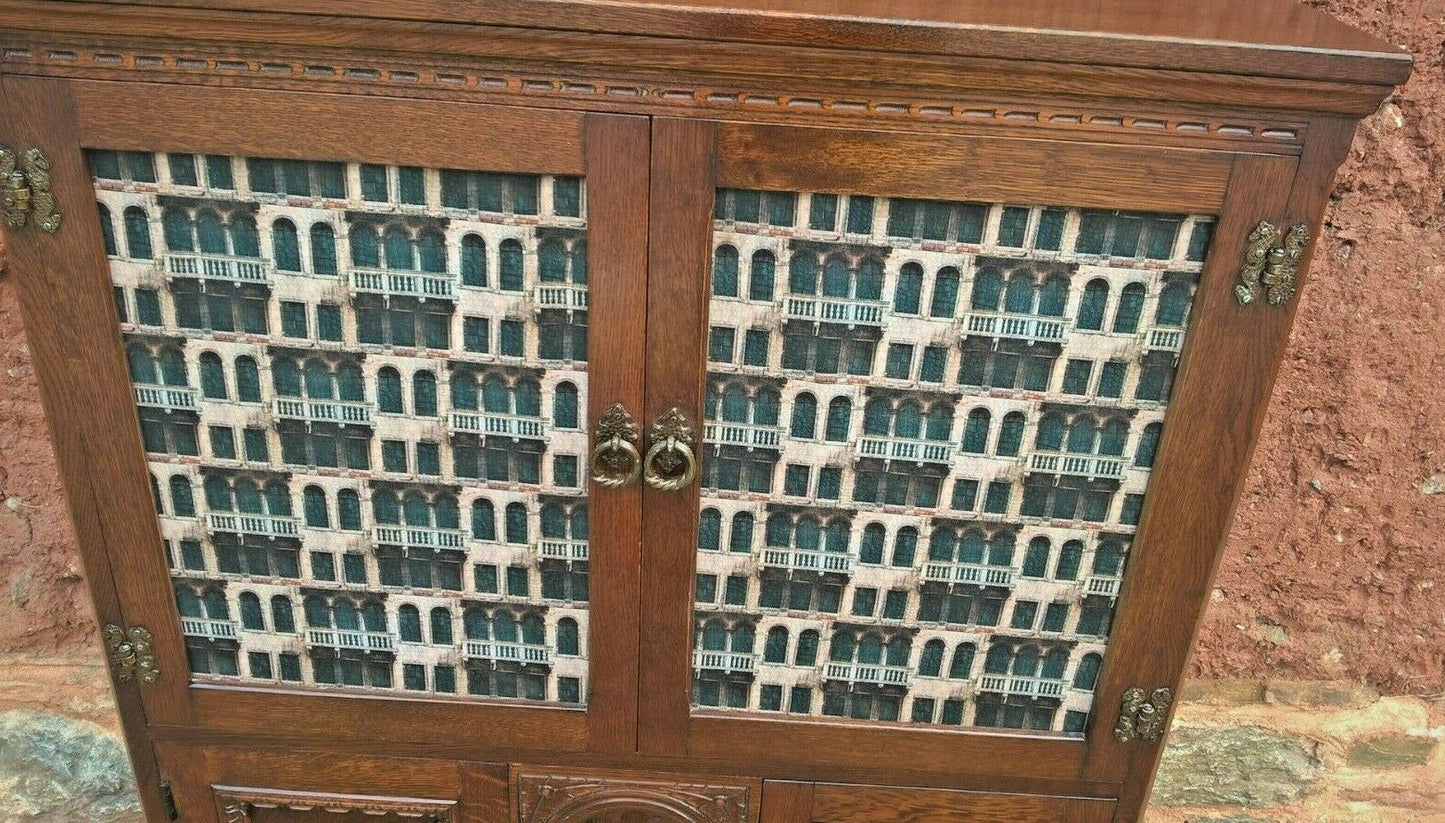 328.....Old Charm Oak Bookcase Or Vintage Carved Oak Cabinet ( SOLD )