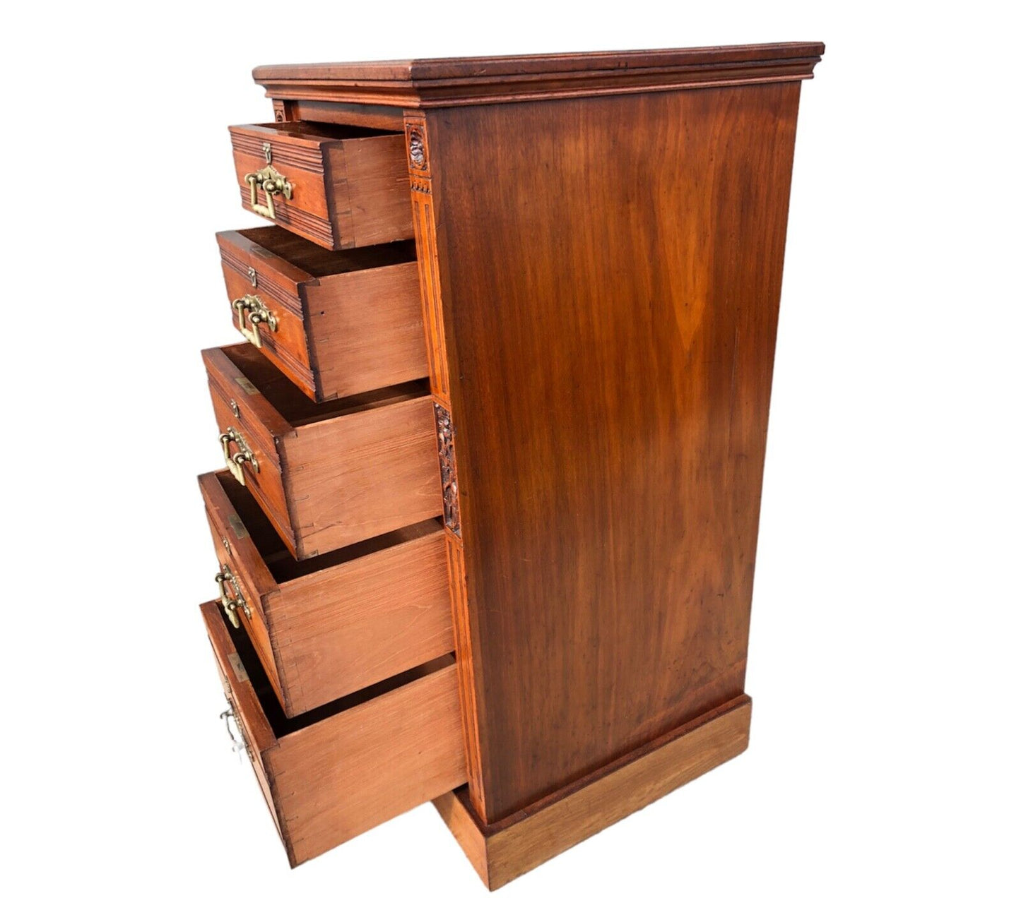 000905....Handsome Pair Of Antique Carved Walnut Chests Of Drawers / Tallboy Chests ( sold )