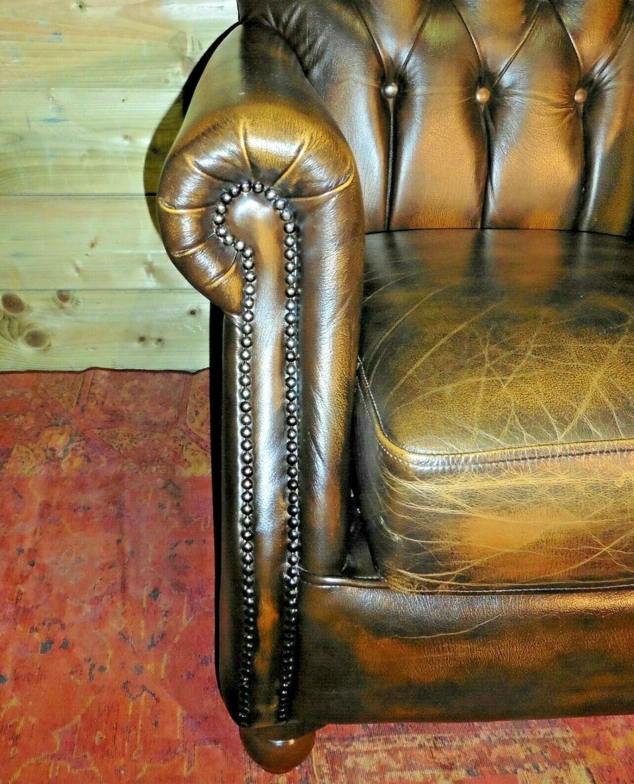 Gorgeous Pair Of Vintage Leather Chesterfield Style Armchairs By Thomas Lloyd