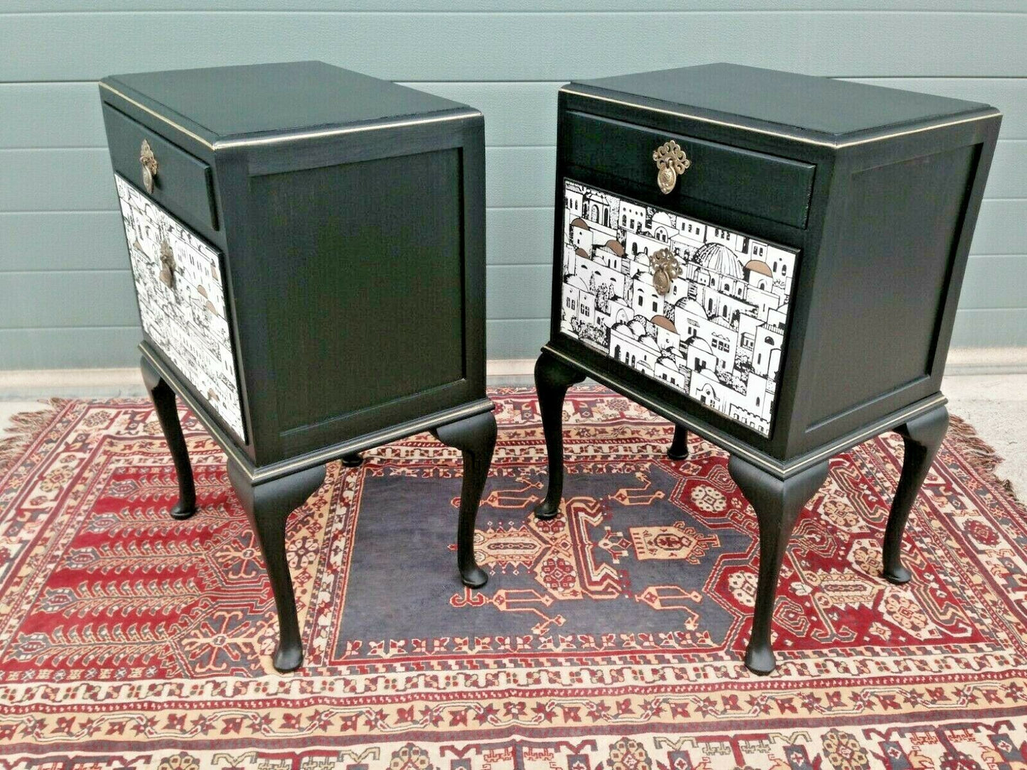 Bedside Cabinets With Fornasetti Style Decoration / Bedside Tables