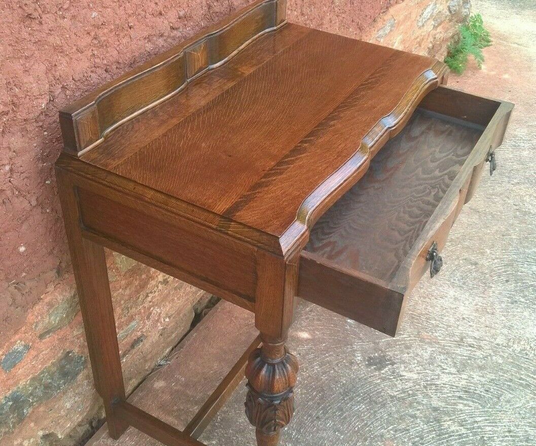 Superb Carved Oak Side Table / Vintage Writing Table