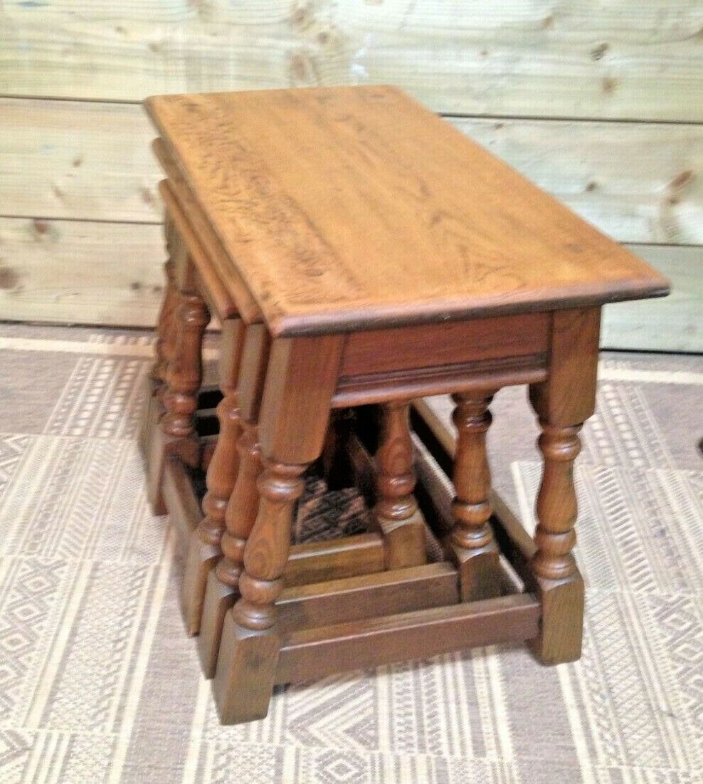 Old Charm Solid Oak Vintage Nest Of Tables