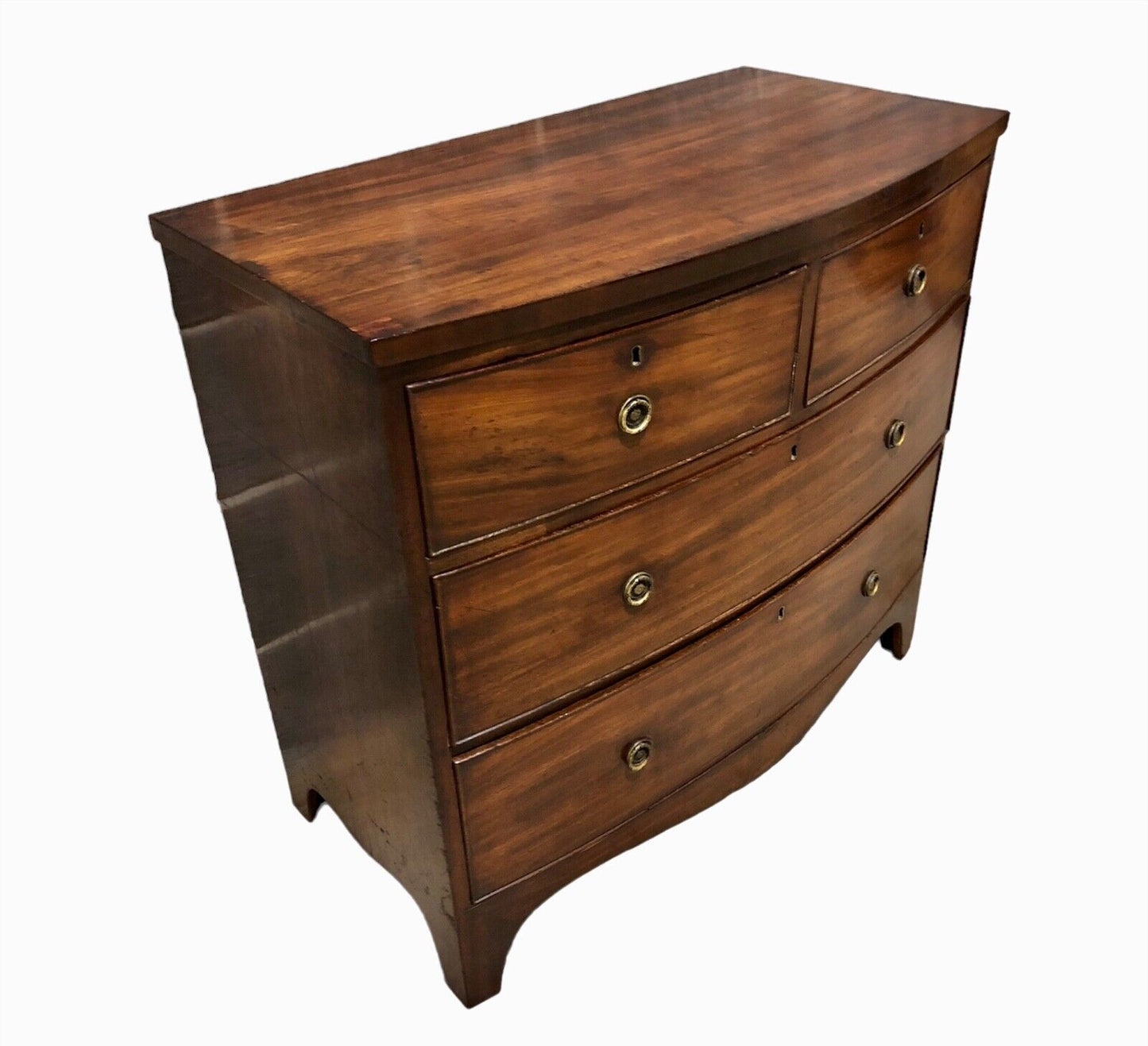 000884....Handsome Antique Regency Mahogany Bow Front Chest Of Drawers ( sold )