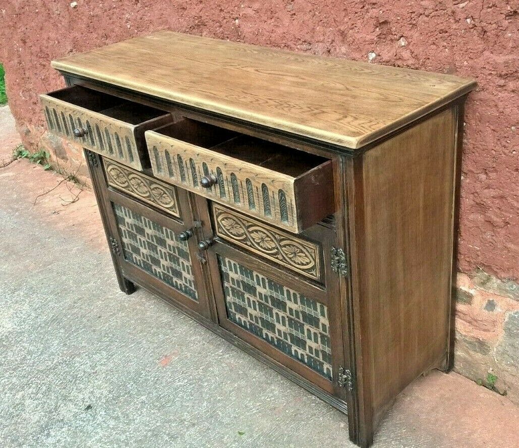 Vintage Carved Oak Dresser Base Old Charm Style Sideboard