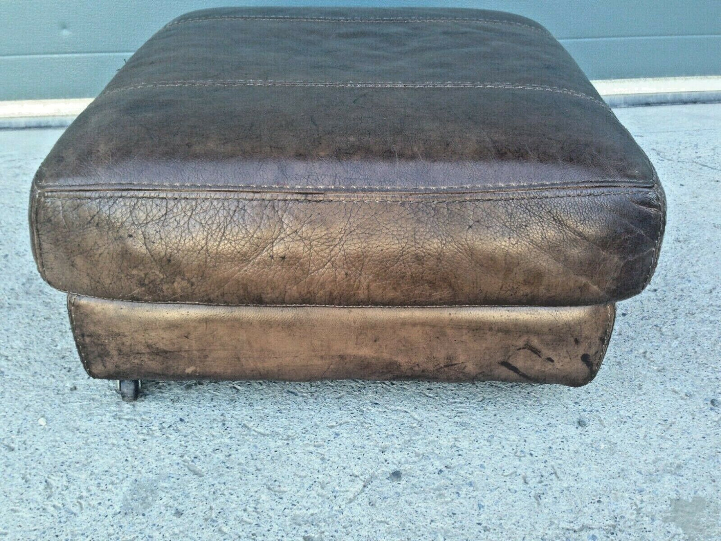 Refurbished Brown Leather Stool / Lovely Vintage Leather Footstool