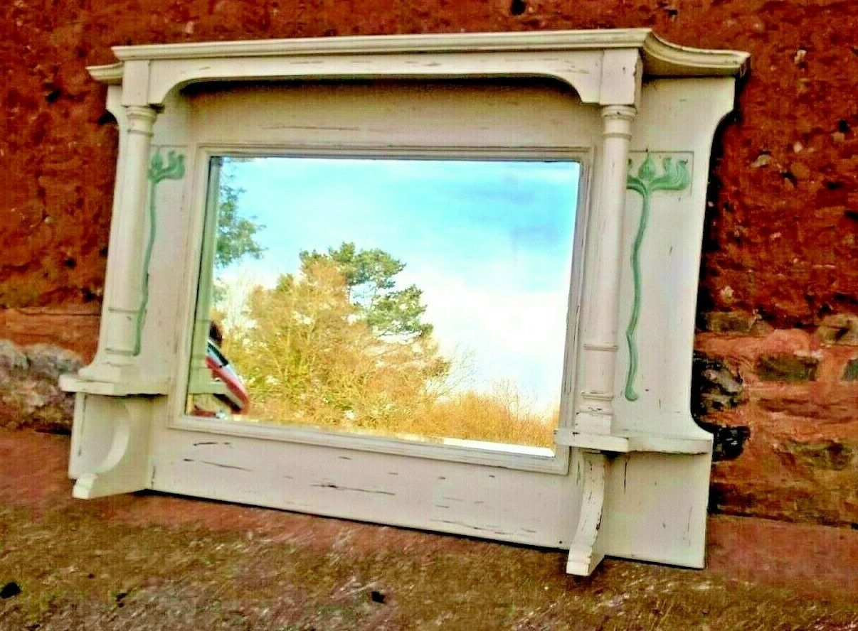 Art Nouveau Overmantel Mirror / Carved Frame Mirror