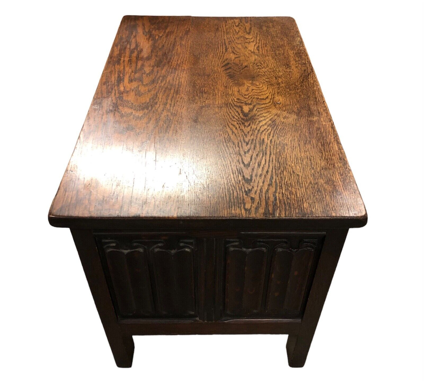 000891....Handsome Gothic Style Small Carved Oak Coffer / Storage Chest ( sold )