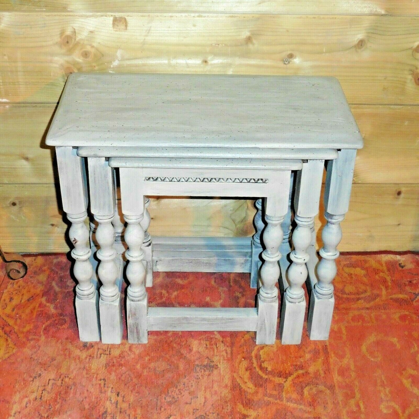 117.....Rustic Rough Finish Nest Of Tables / Vintage Nest Of Tables ( sold )
