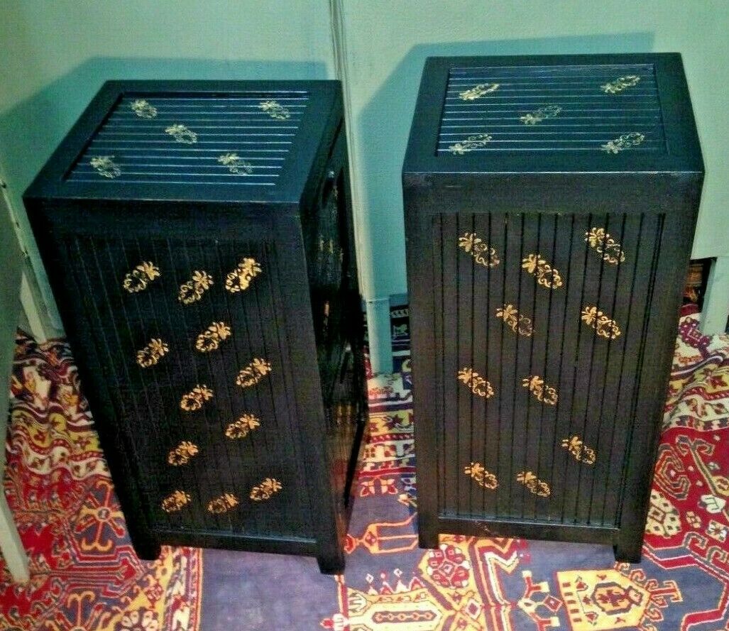 235.....A Pair Of Oriental Style Bedside Chests / Upcycled Bedside Cabinets ( SOLD )
