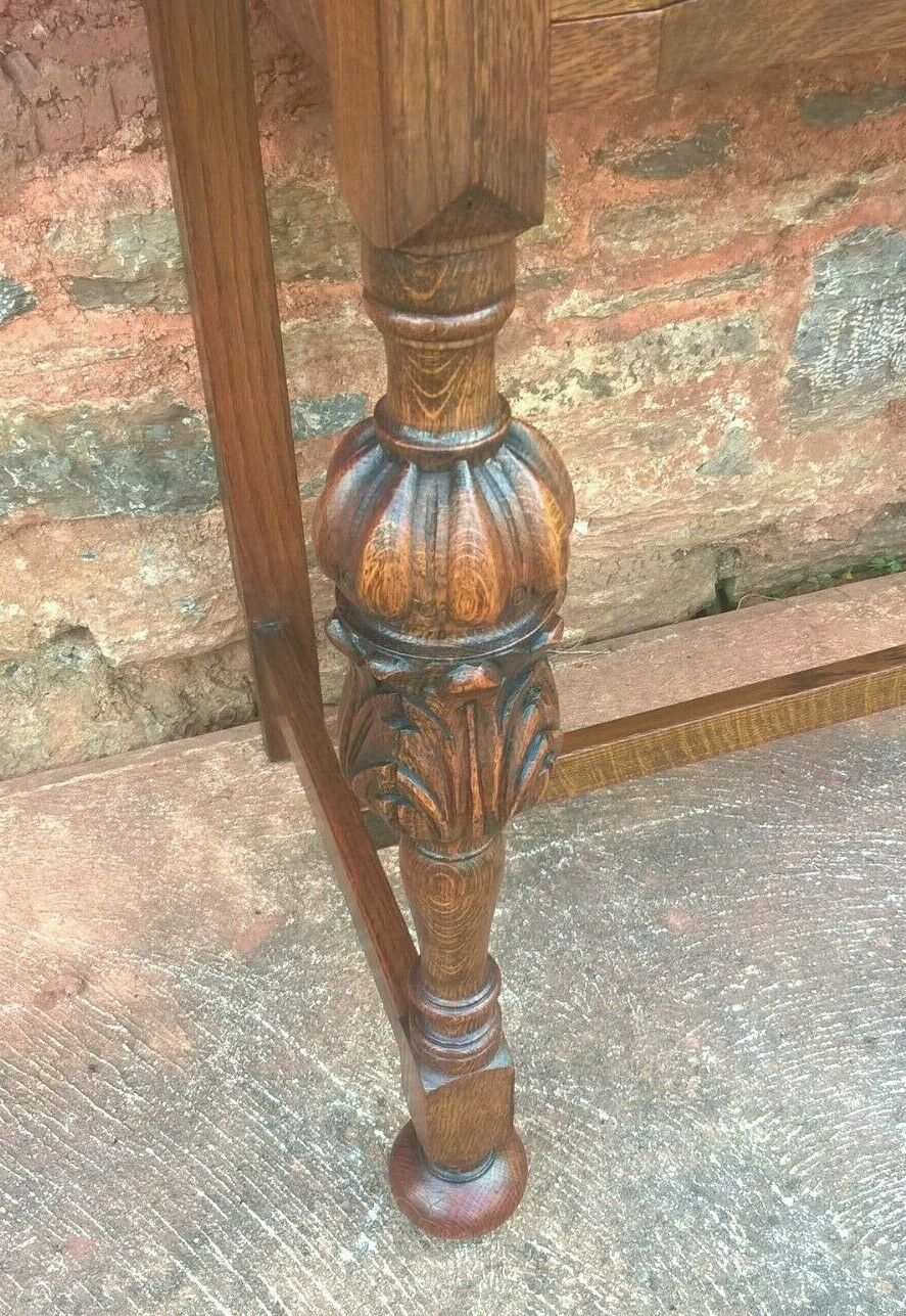 Superb Carved Oak Side Table / Vintage Writing Table