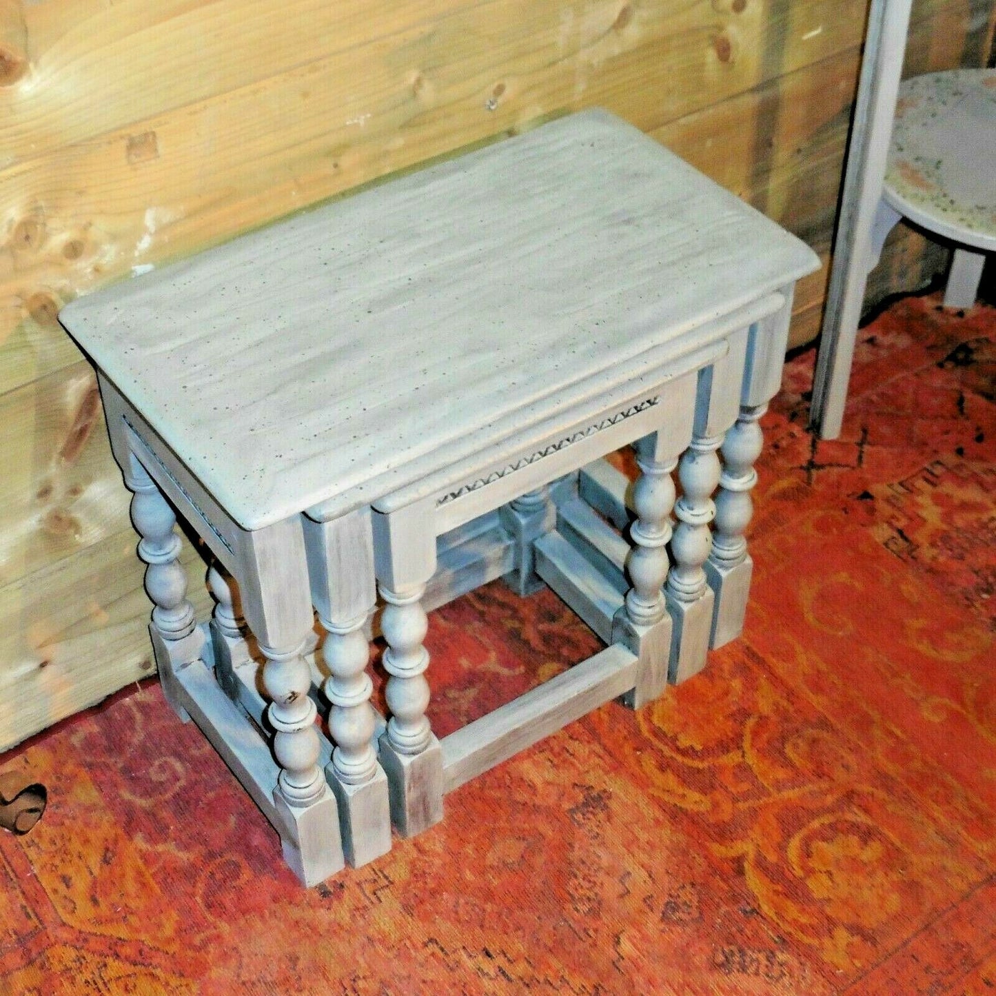 117.....Rustic Rough Finish Nest Of Tables / Vintage Nest Of Tables ( sold )