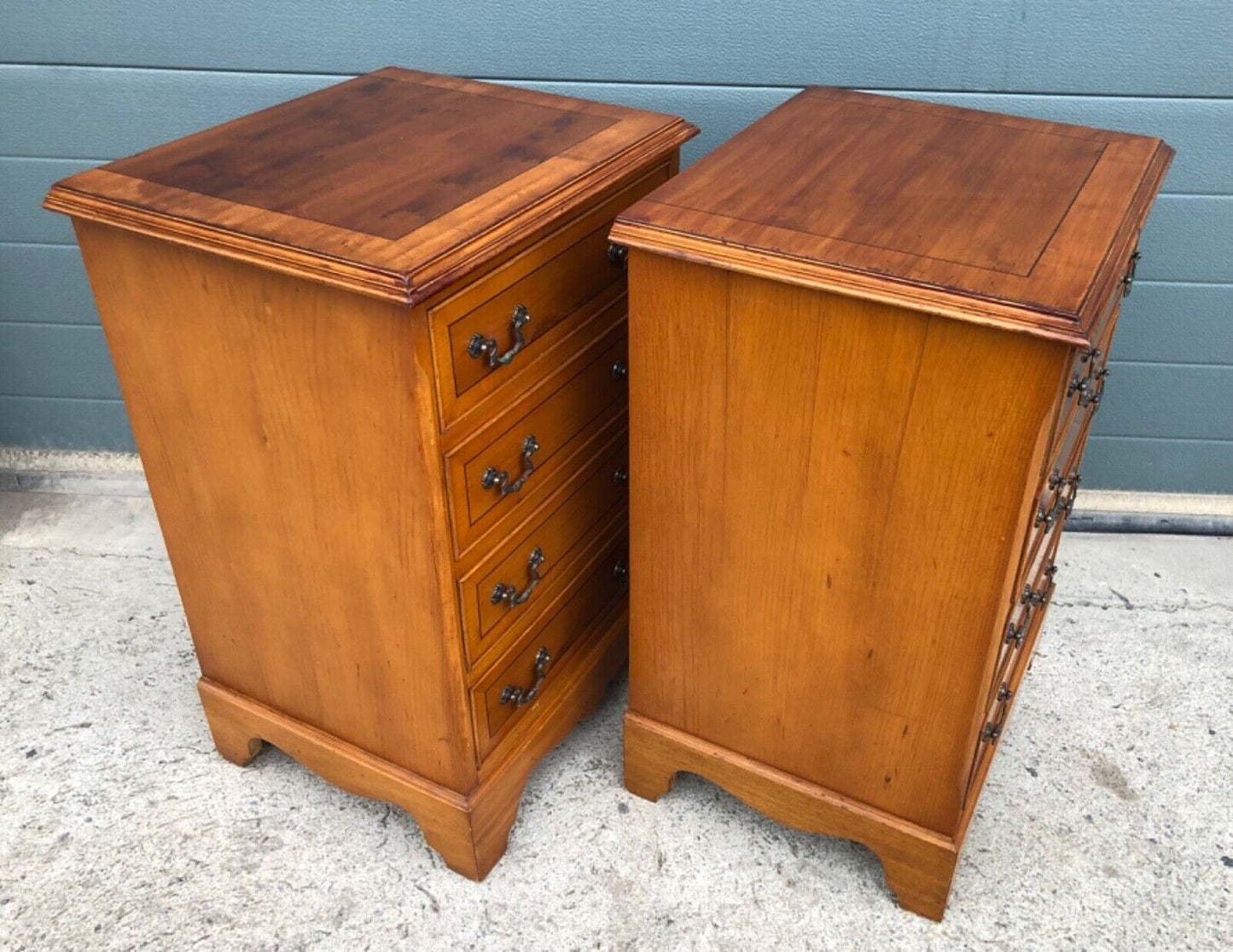 000893....Handsome Pair Of Vintage Yew Bedside Chests / Bedside Tables