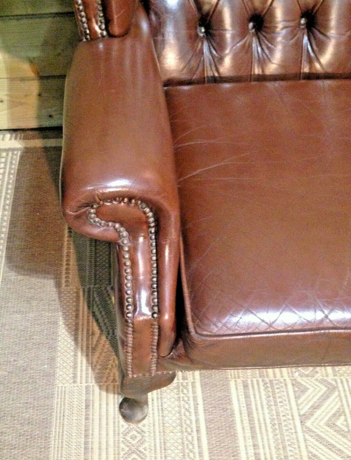 Vintage Leather Chesterfield Style Sofa / High Back Sofa