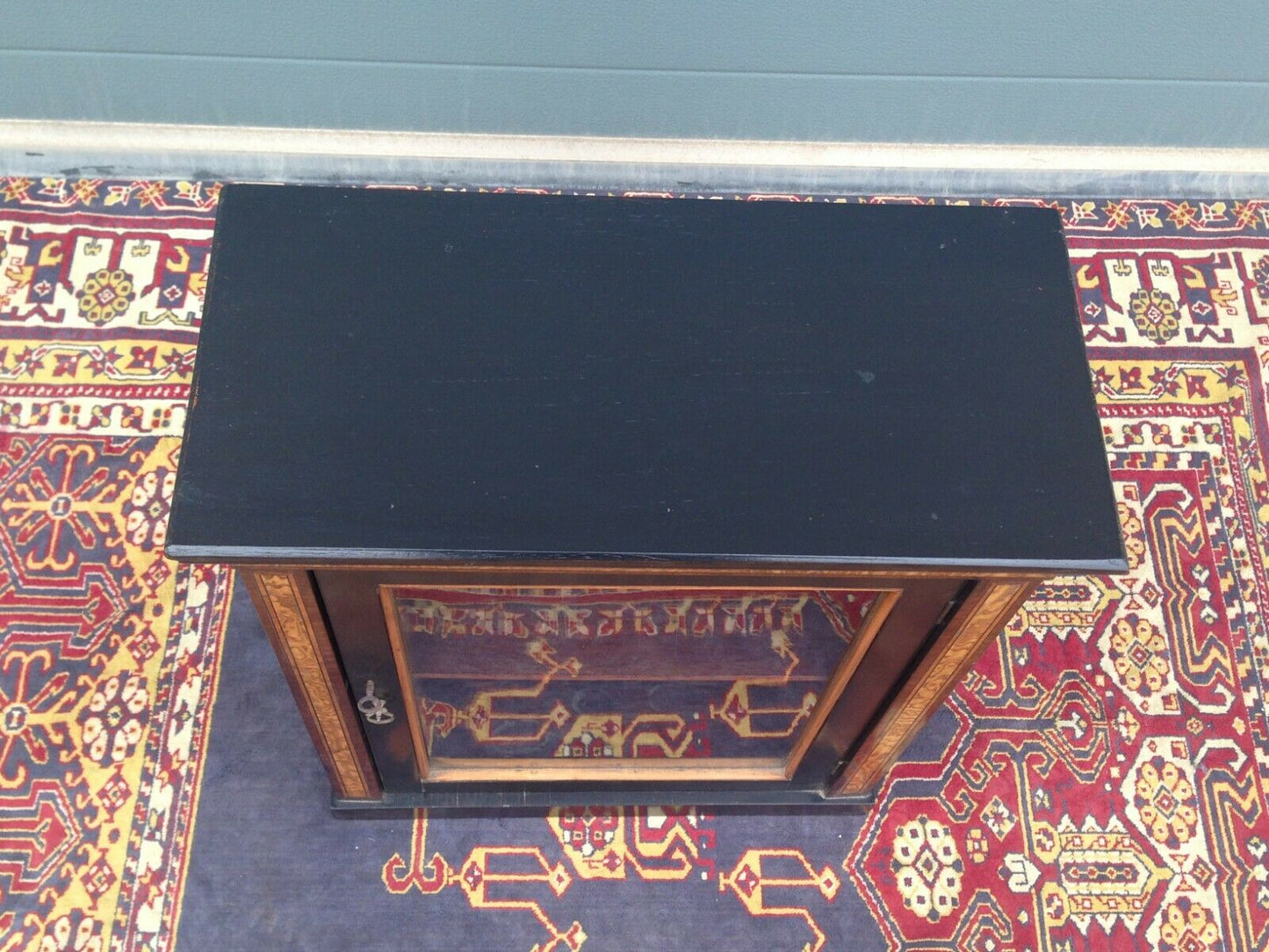 217.....Gorgeous Antique Ebonised Glazed Cabinet / Antique Medicine Cupboard