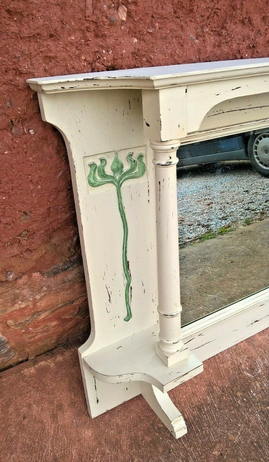 Art Nouveau Overmantel Mirror / Carved Frame Mirror