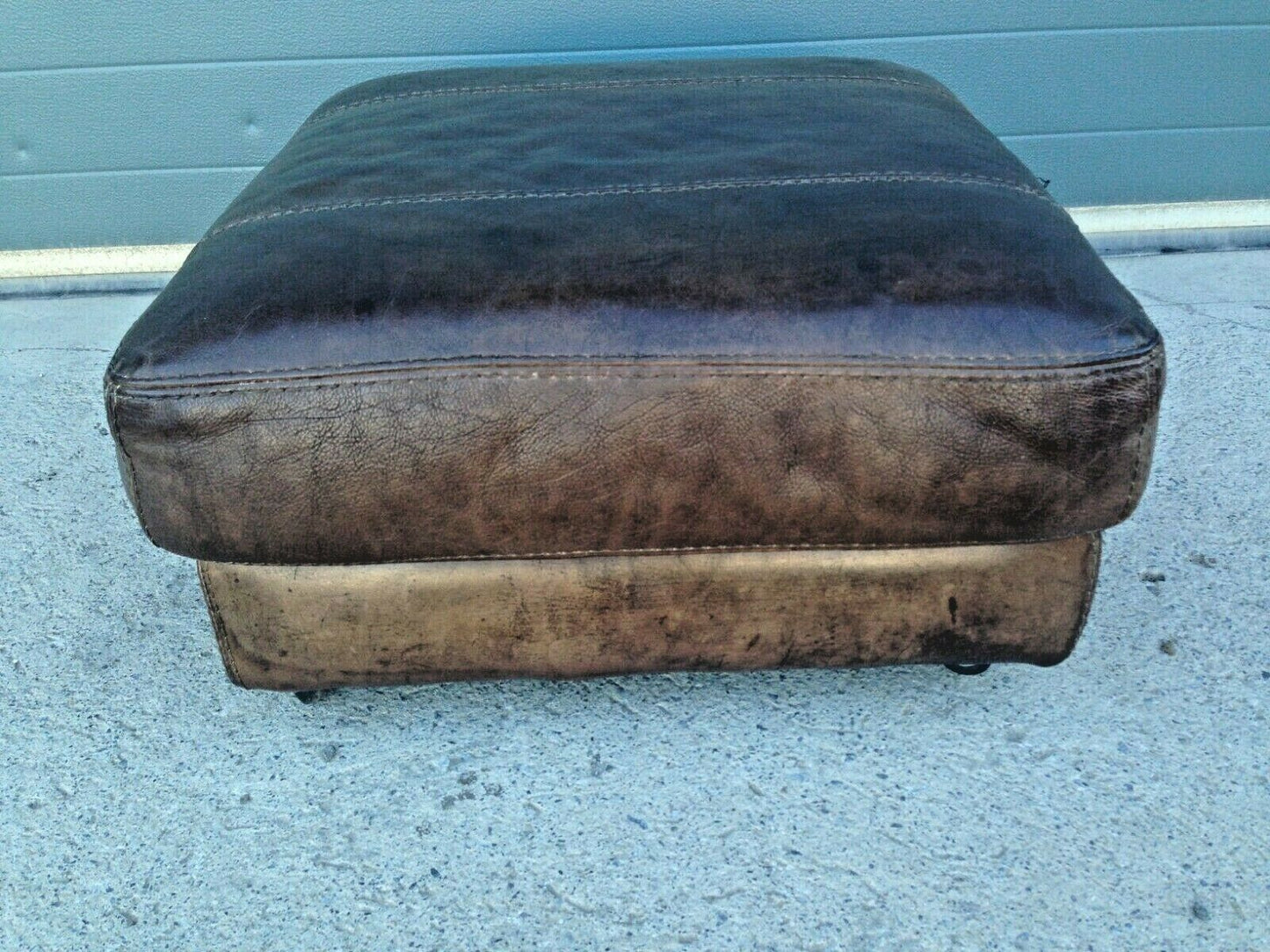 Refurbished Brown Leather Stool / Lovely Vintage Leather Footstool