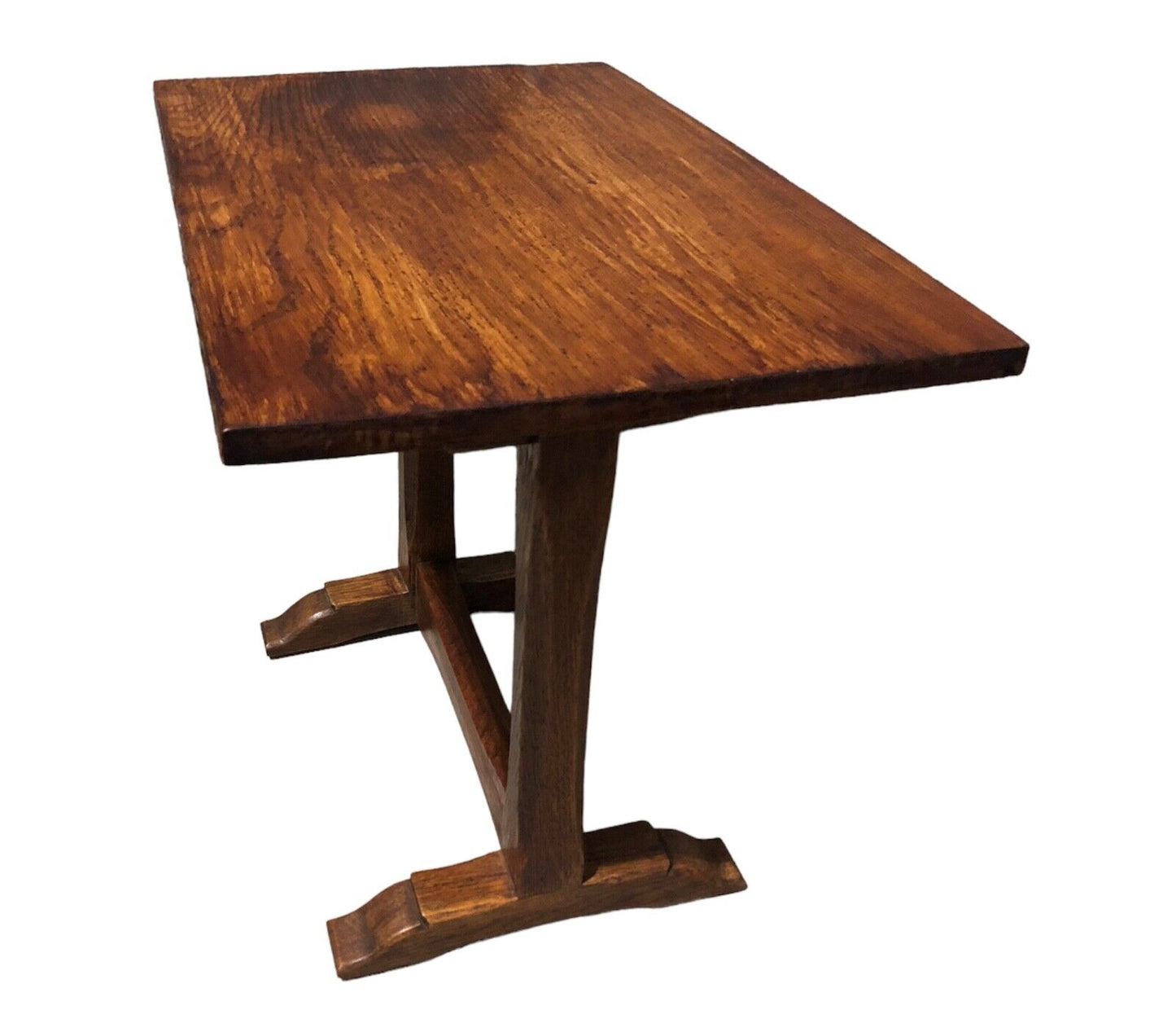 000885....Handsome Pair Of Oak Arts And Crafts Gothic Style Occasional Tables (sold )