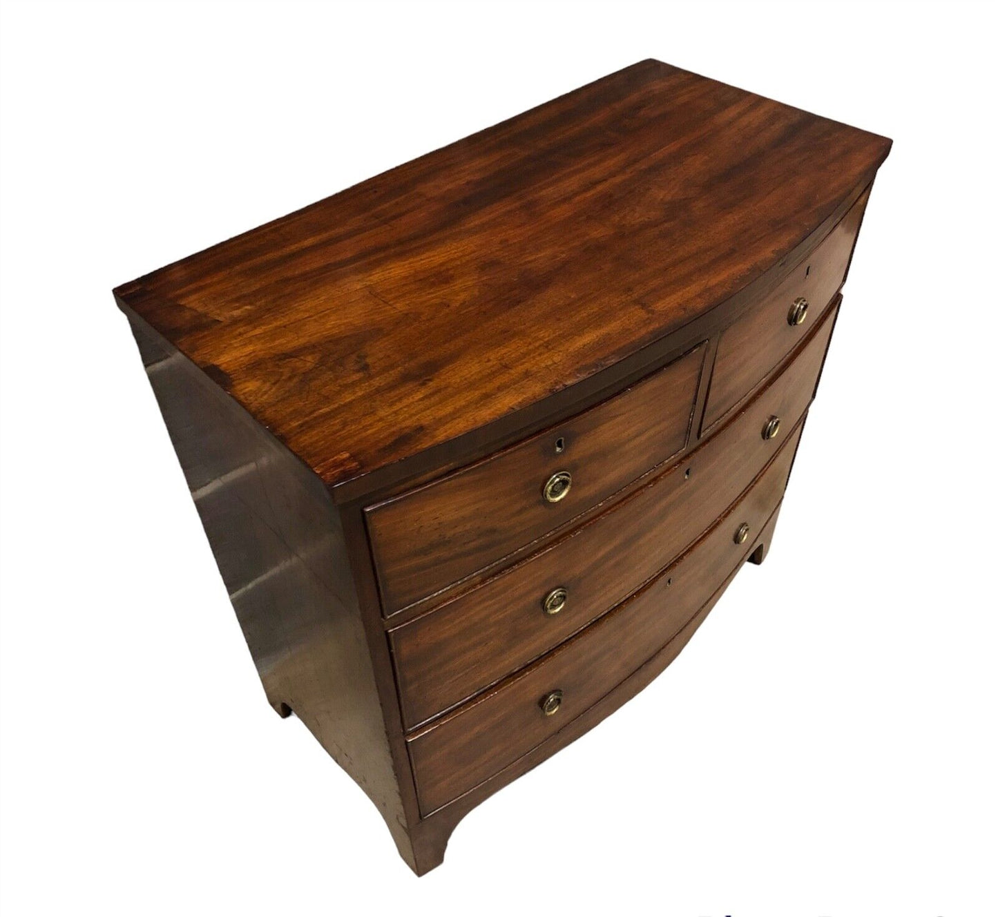 000884....Handsome Antique Regency Mahogany Bow Front Chest Of Drawers ( sold )