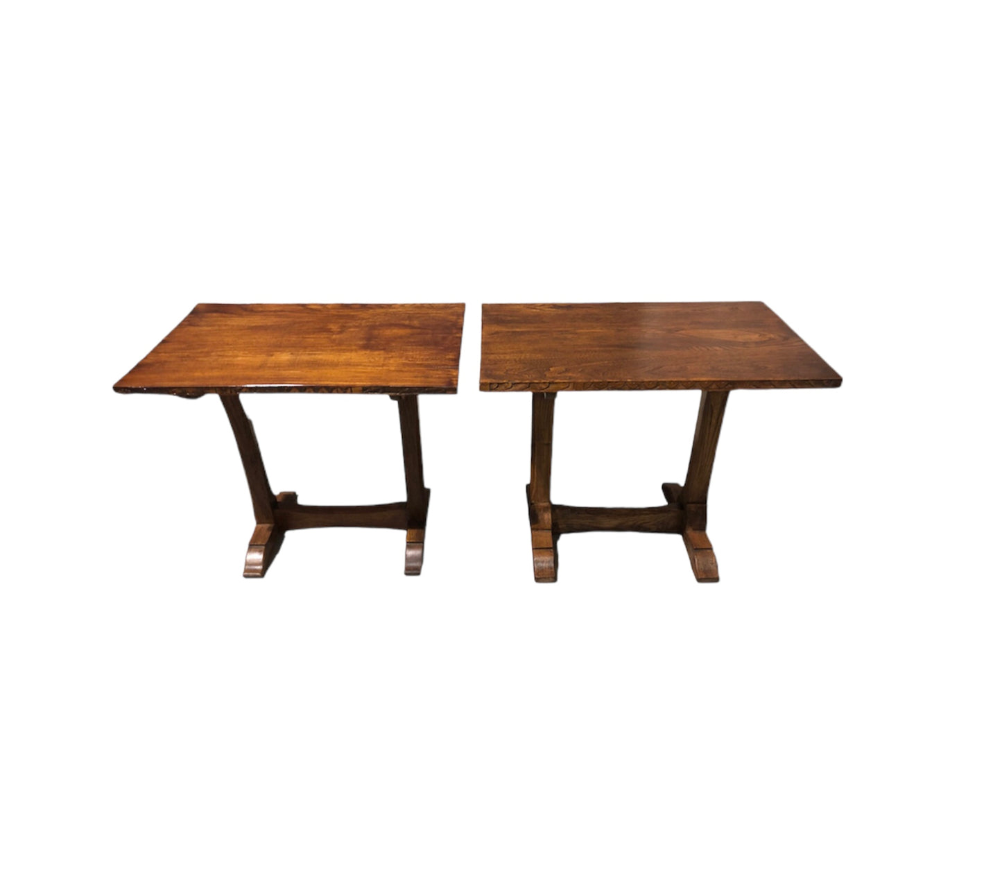 000885....Handsome Pair Of Oak Arts And Crafts Gothic Style Occasional Tables (sold )