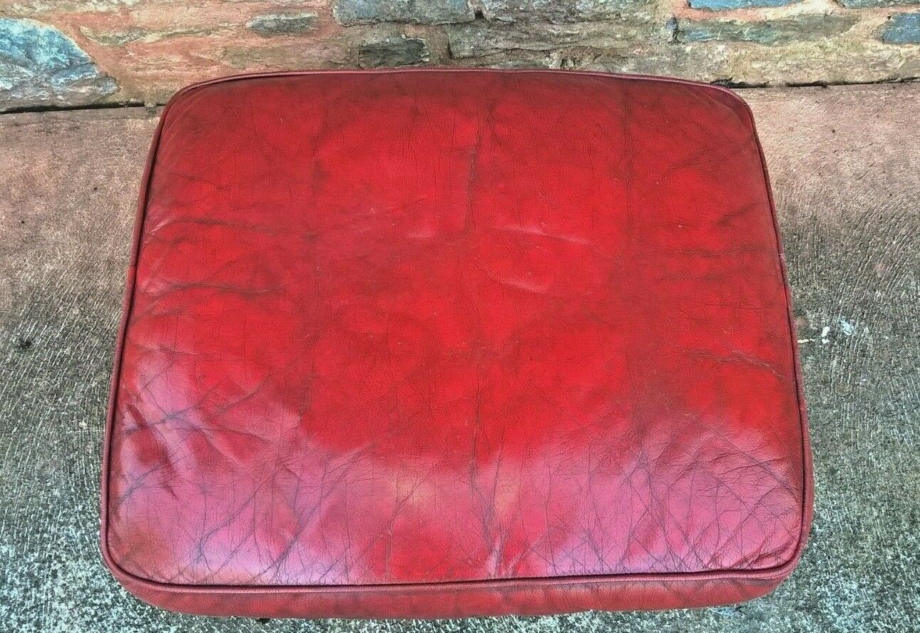 Vintage Leather Footstool / Oxblood Leather Pouffe