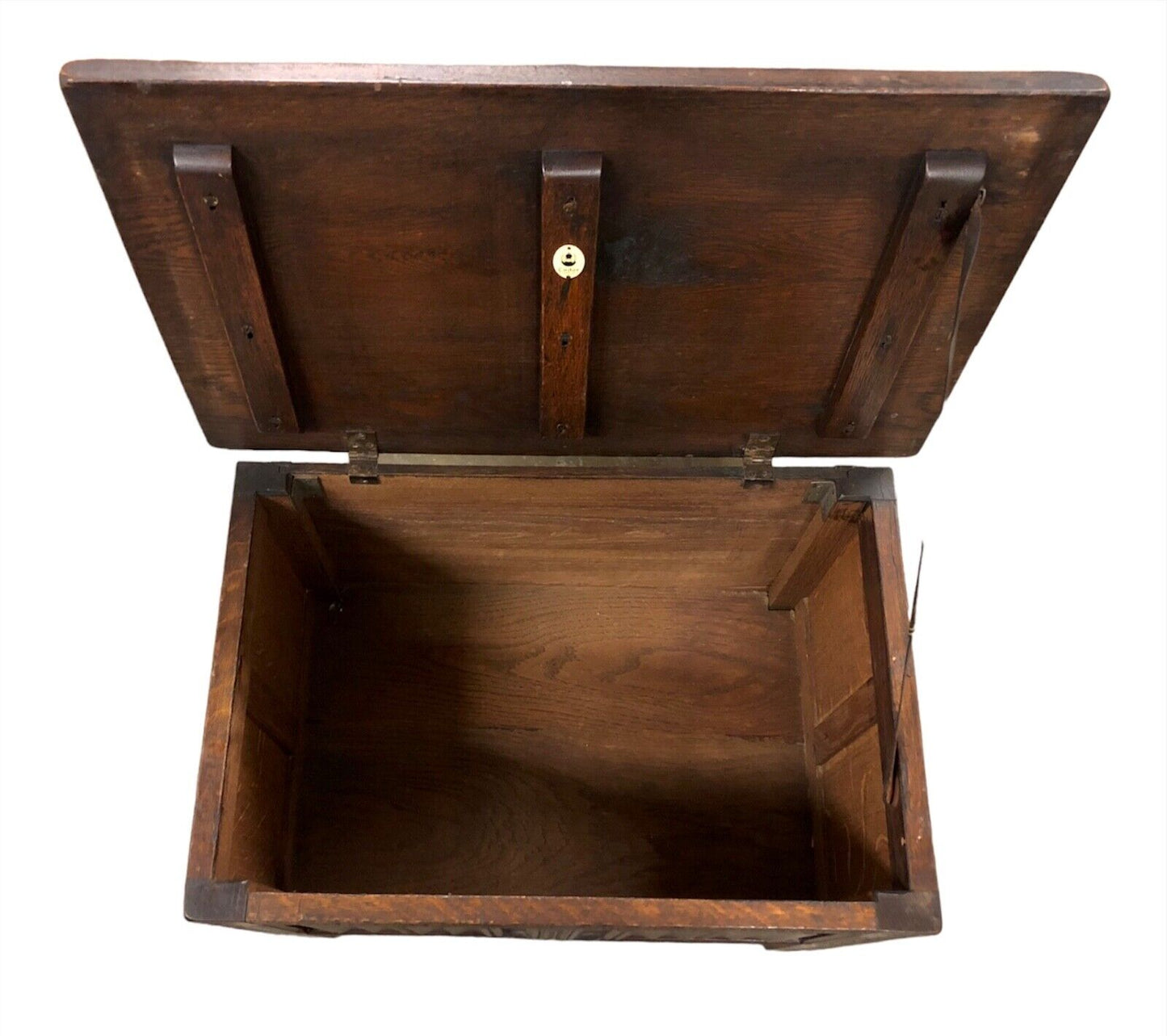 000891....Handsome Gothic Style Small Carved Oak Coffer / Storage Chest ( sold )