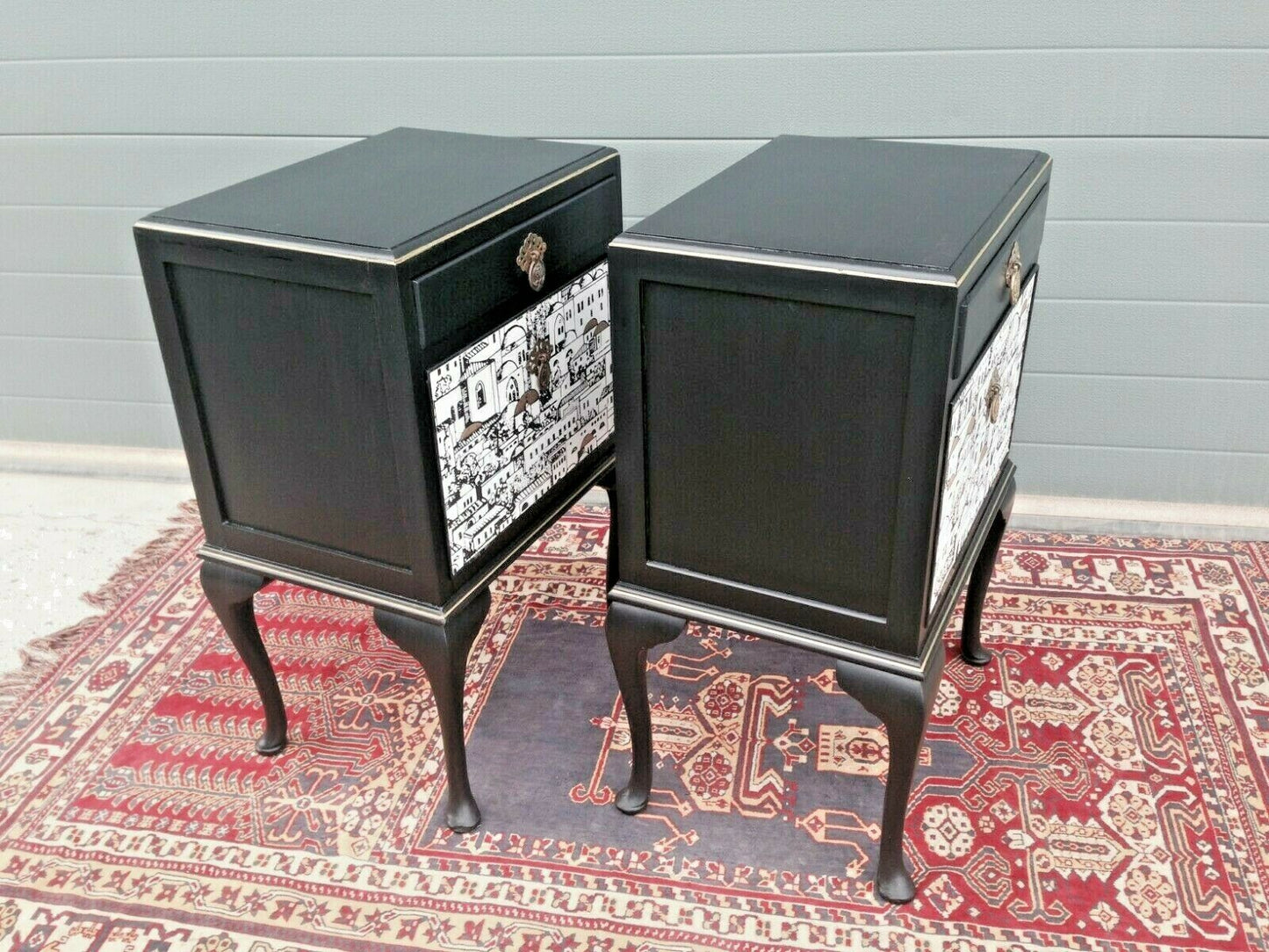 Bedside Cabinets With Fornasetti Style Decoration / Bedside Tables