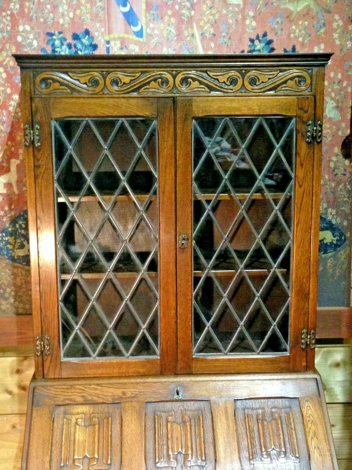 424.....Vintage Oak Bureau Bookcase / Old Charm Style Bureau Bookcase ( SOLD )