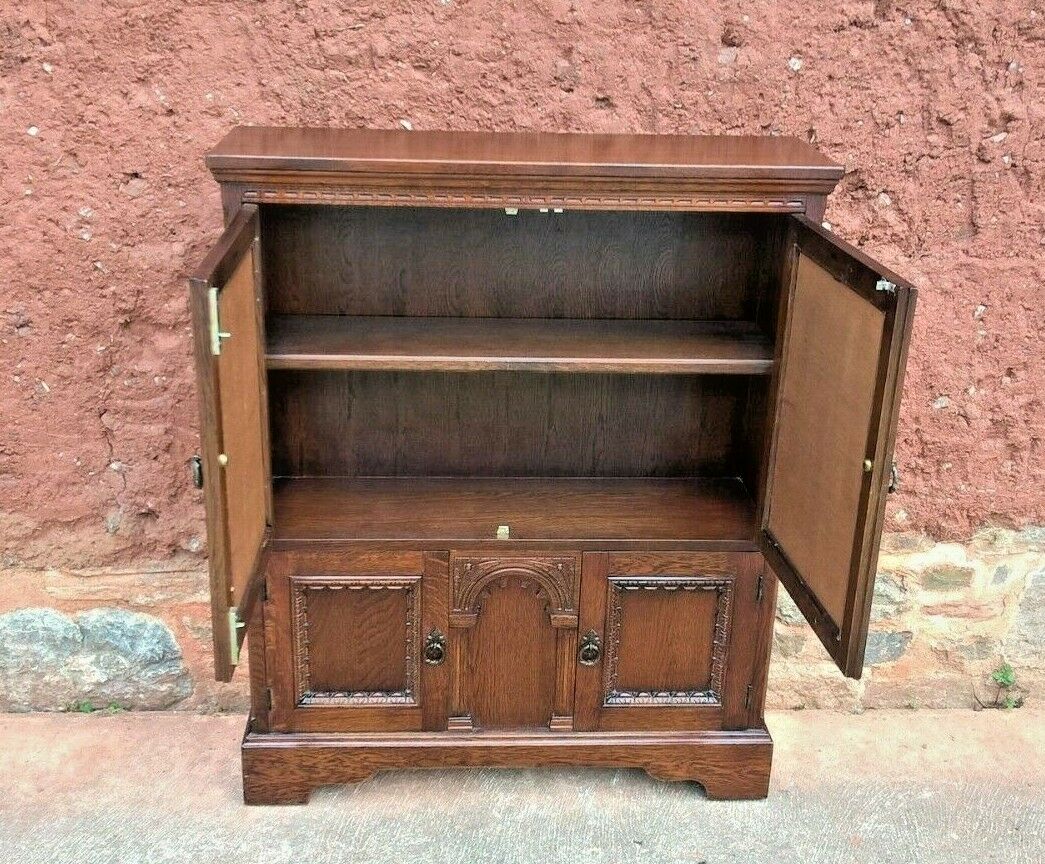 328.....Old Charm Oak Bookcase Or Vintage Carved Oak Cabinet ( SOLD )