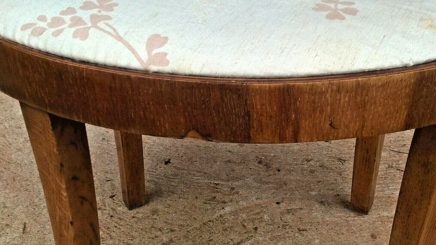 Art Deco Oak Stool / Oval Stripped Oak Stool