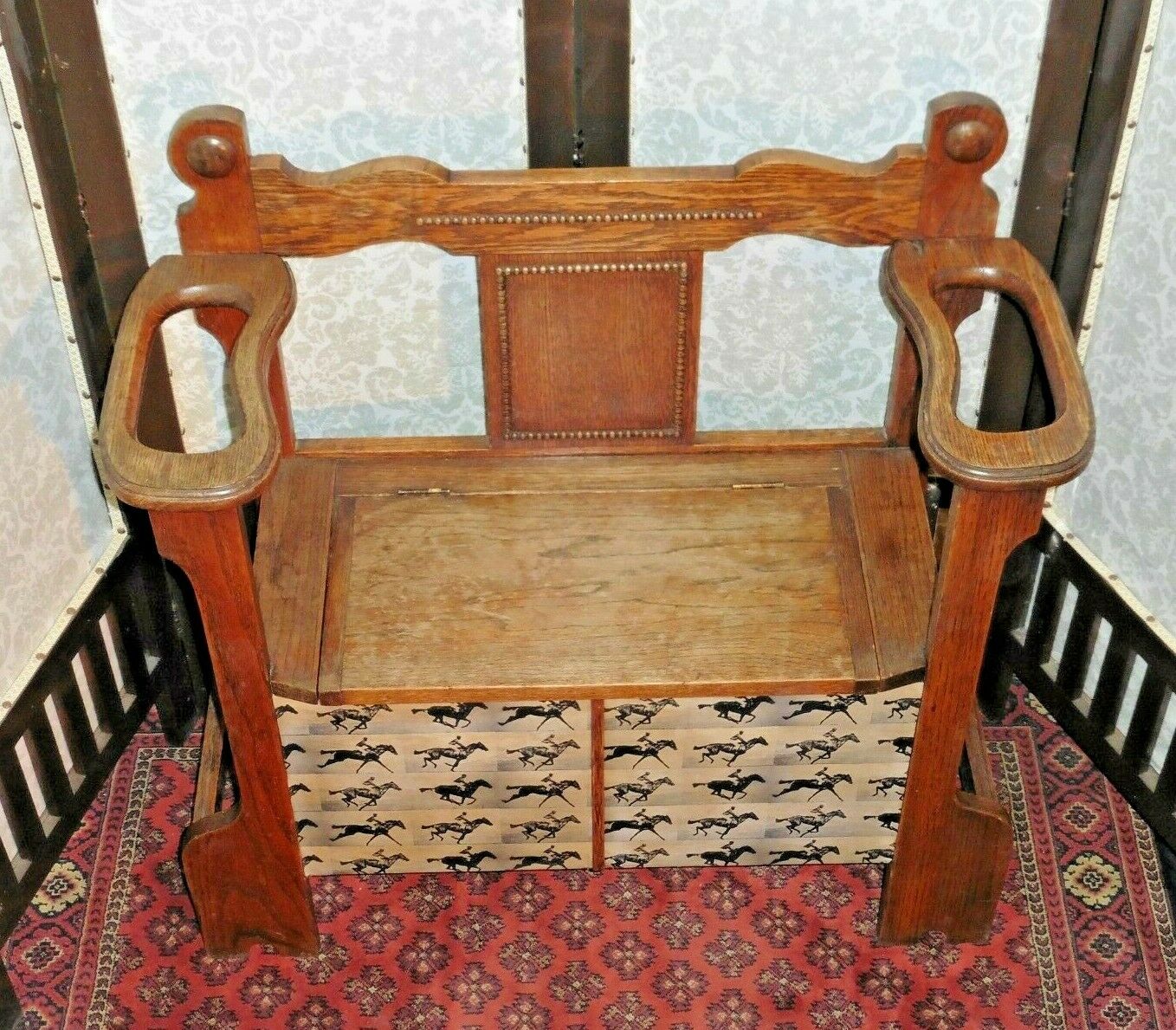 112.....Handsome Vintage Solid Oak Hall Seat Vintage Sick Stand