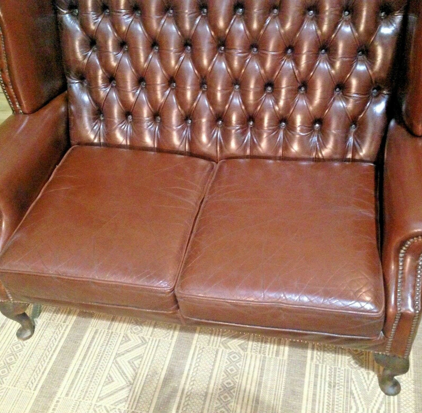Vintage Leather Chesterfield Style Sofa / High Back Sofa