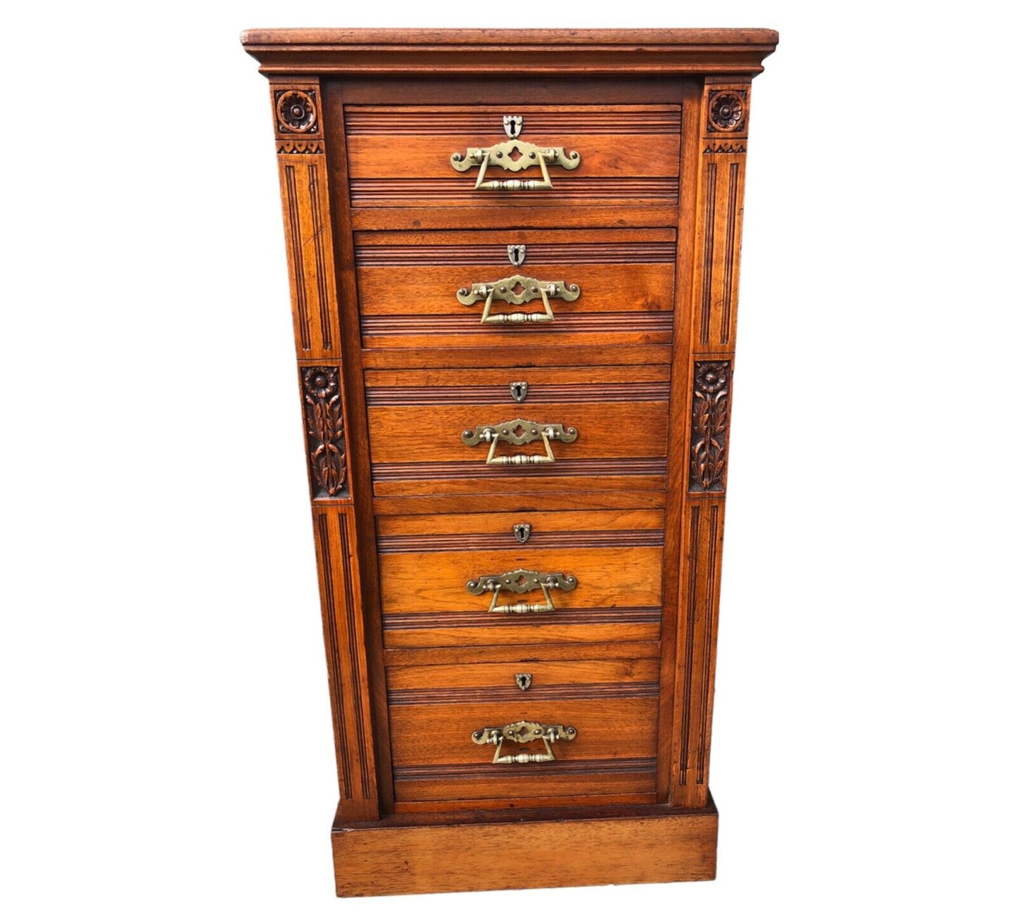 000905....Handsome Pair Of Antique Carved Walnut Chests Of Drawers / Tallboy Chests ( sold )