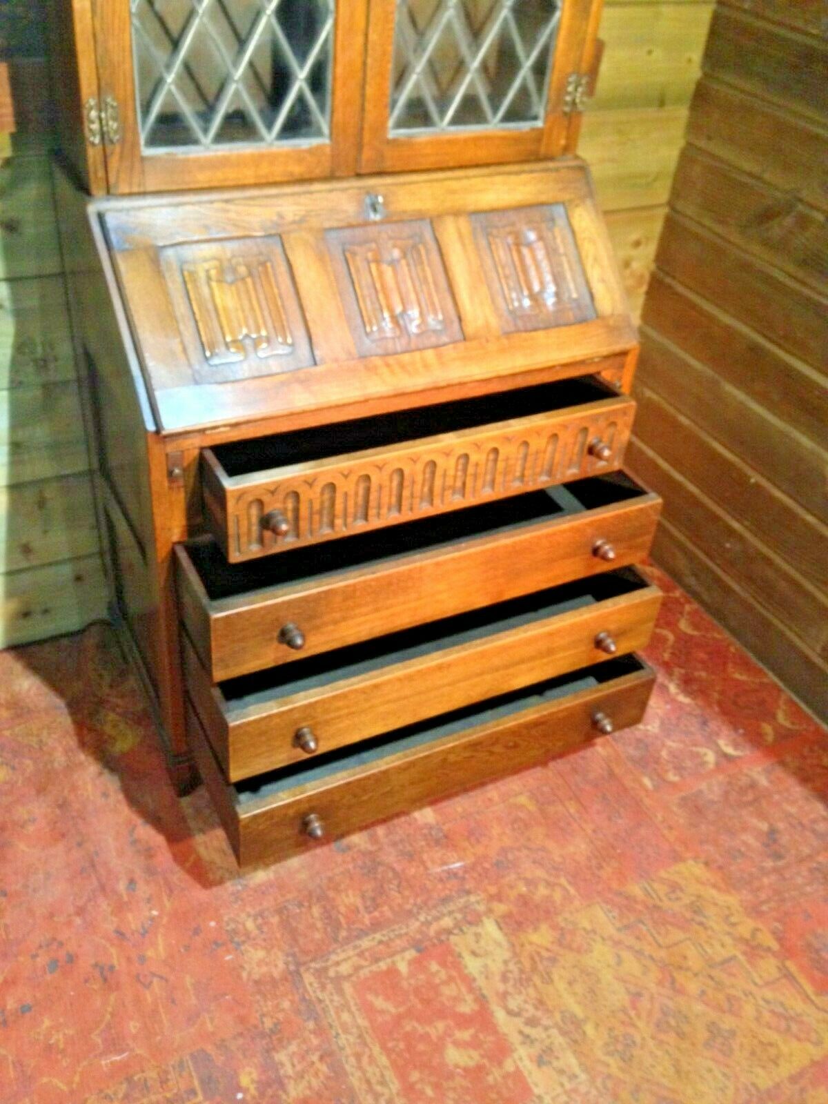 424.....Vintage Oak Bureau Bookcase / Old Charm Style Bureau Bookcase ( SOLD )