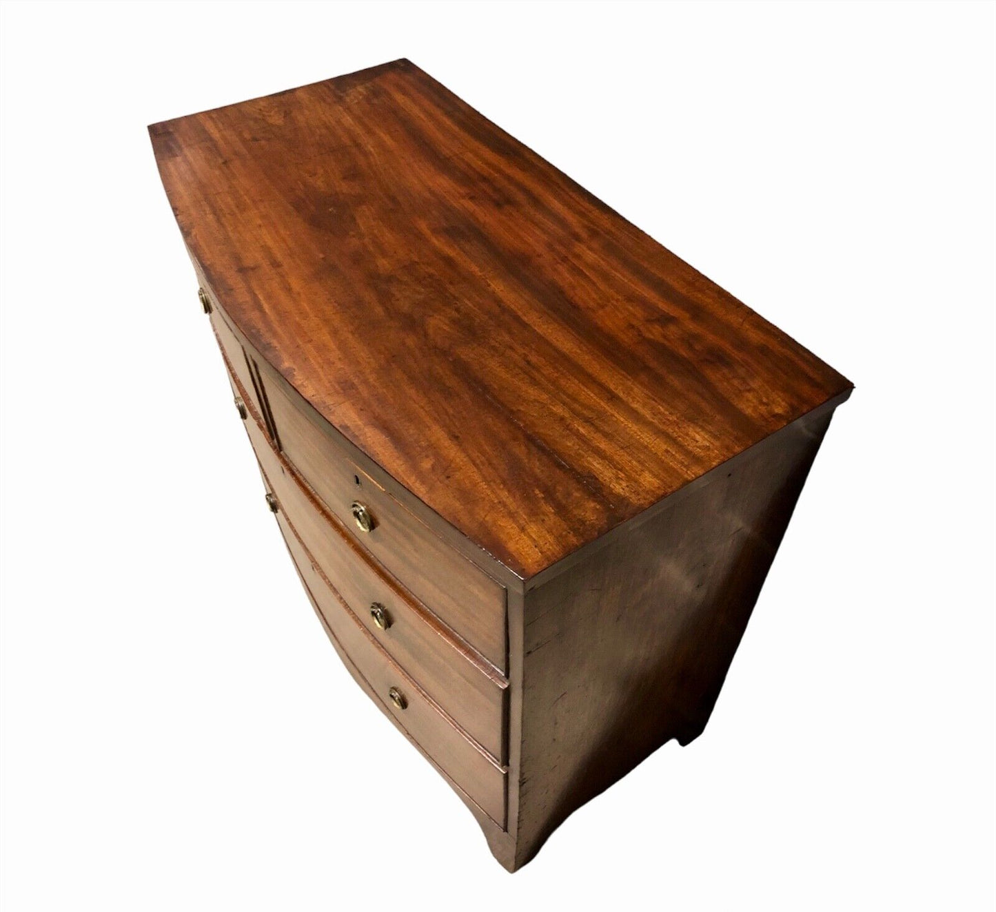 000884....Handsome Antique Regency Mahogany Bow Front Chest Of Drawers ( sold )